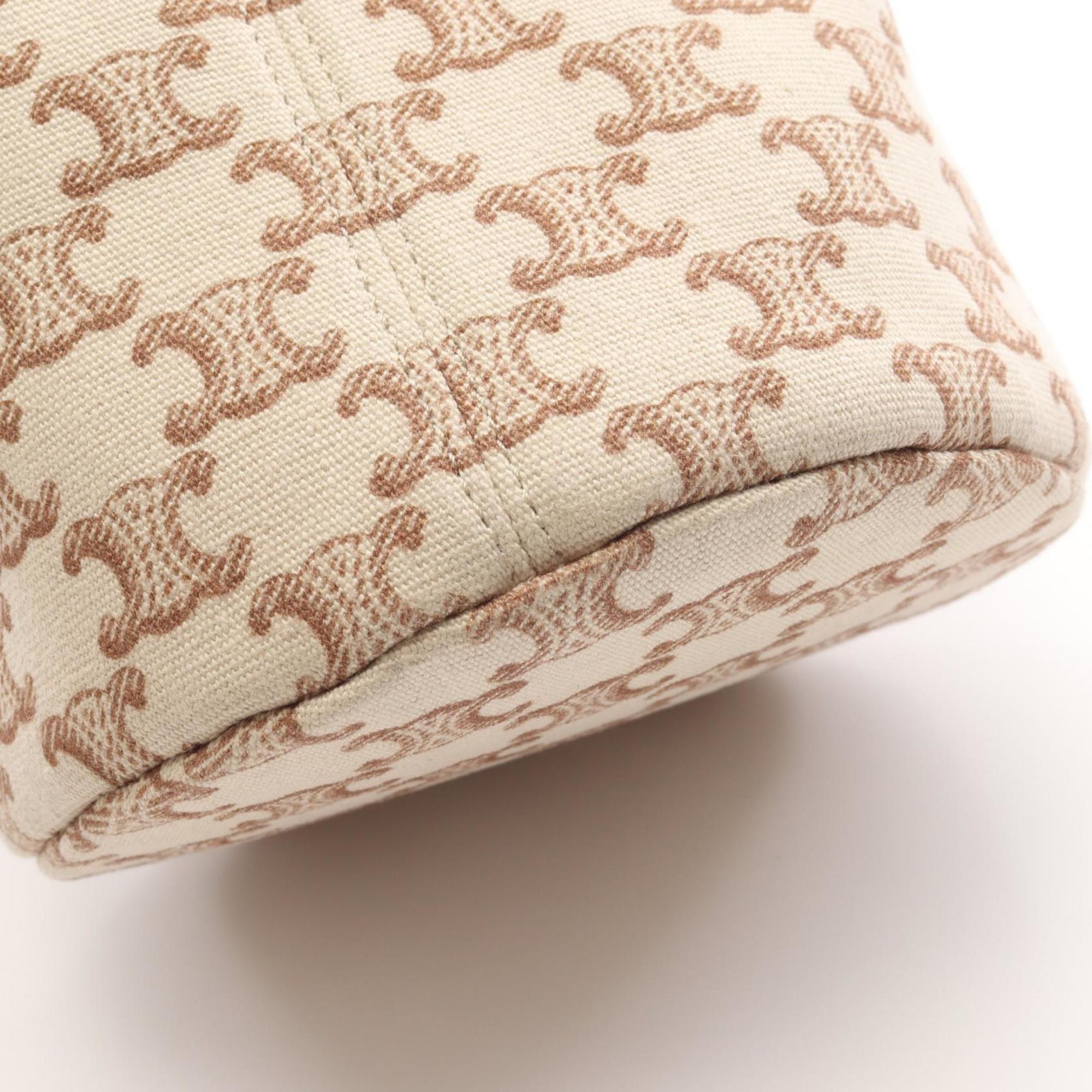 Celine Brown Ivory Canvas Leather Handbag (Pre-Owned)