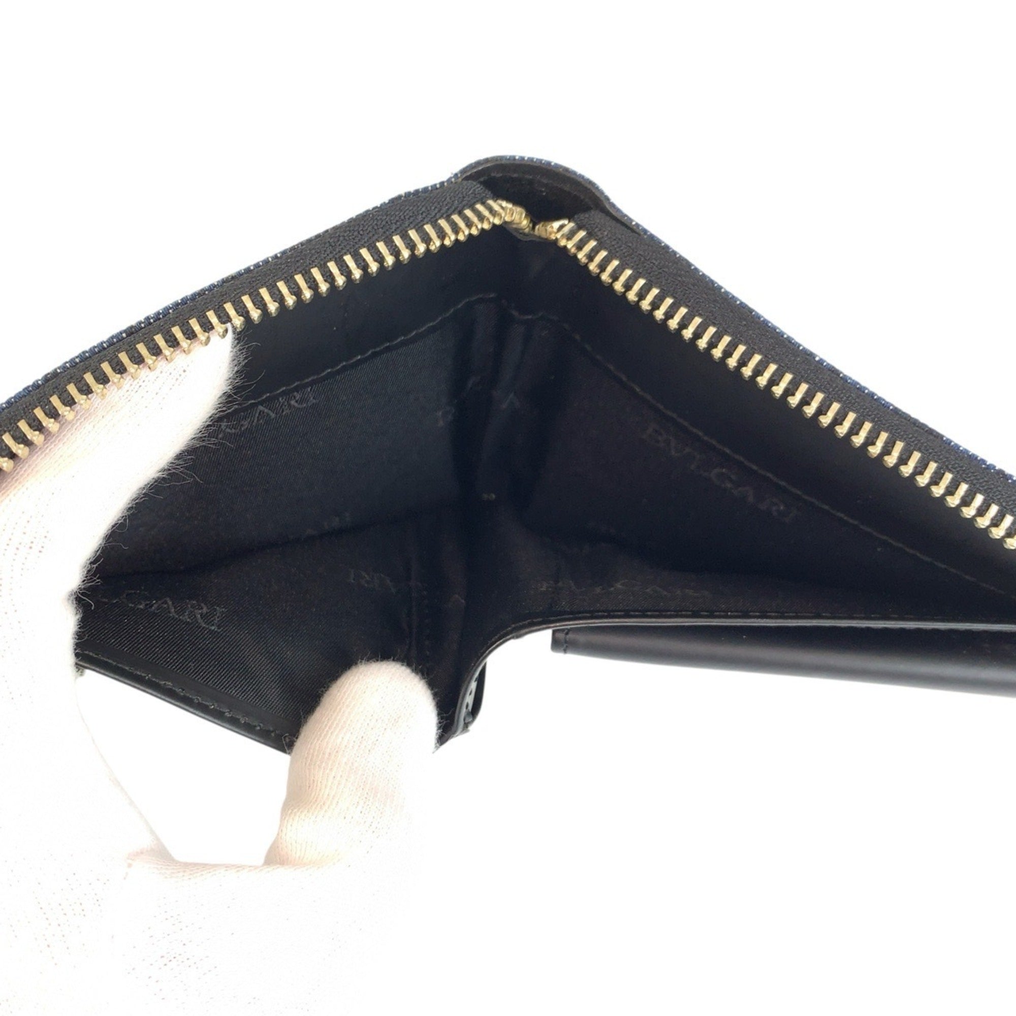 Bvlgari Black Blue Denim Leather Wallet (Bi-Fold) (Pre-Owned)