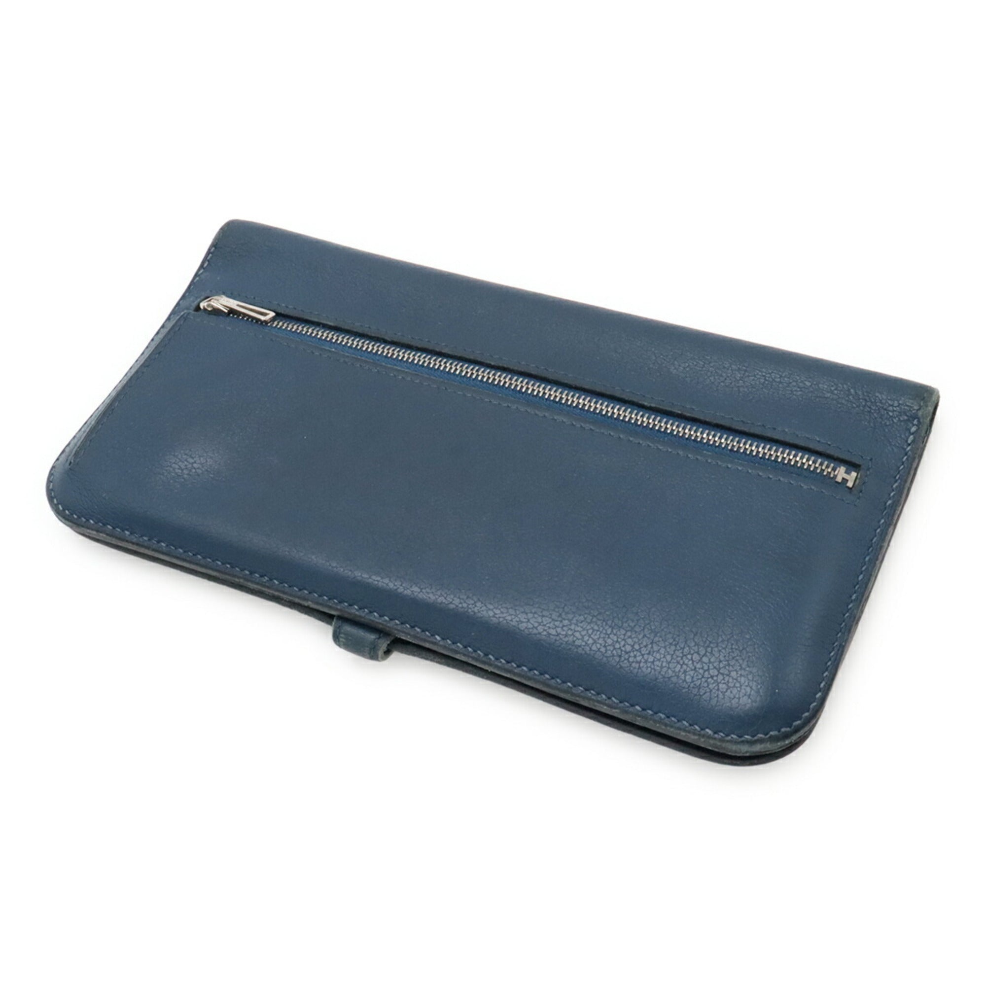 Hermes Blue Leather Long Wallet (Bi-Fold) (Pre-Owned)