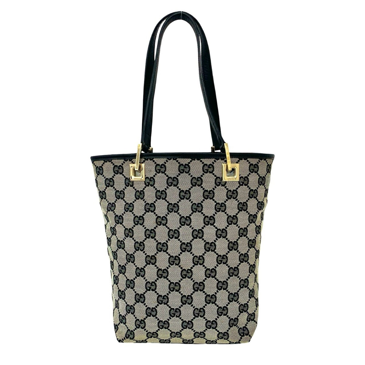 Gucci Black Canvas Leather Handbag Tote Bag (Pre-Owned)