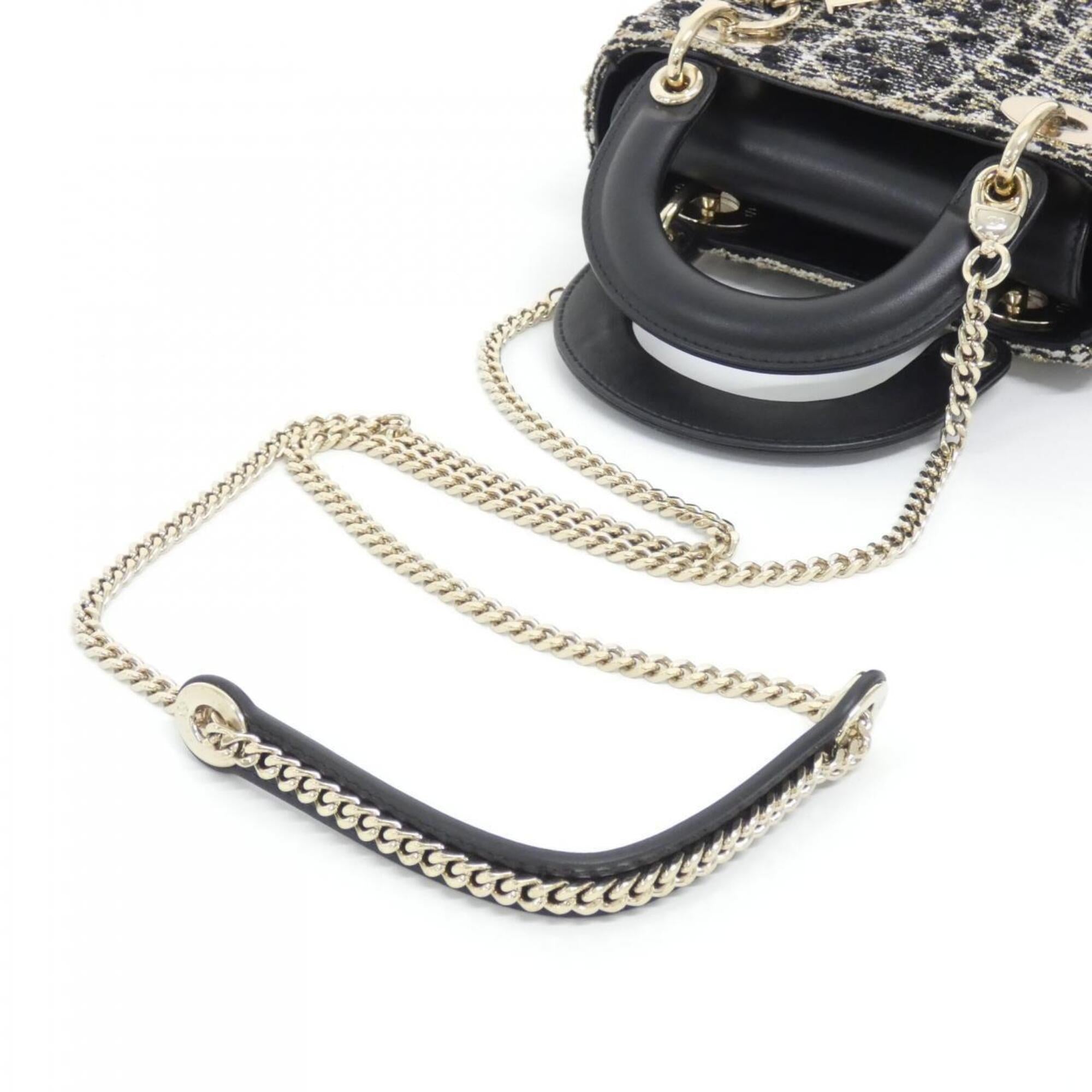 Christian Dior Black White Tweed Leather Handbag (Pre-Owned)