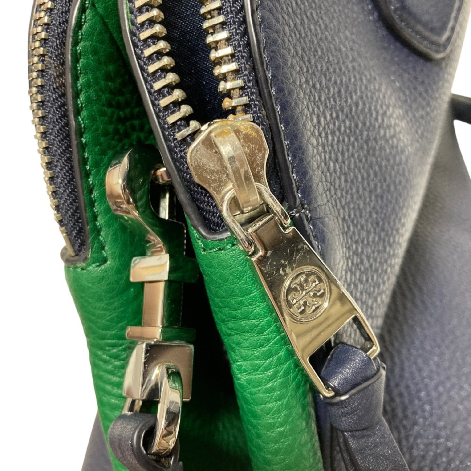 Tory Burch Green Navy Leather Shoulder Bag (Pre-Owned)