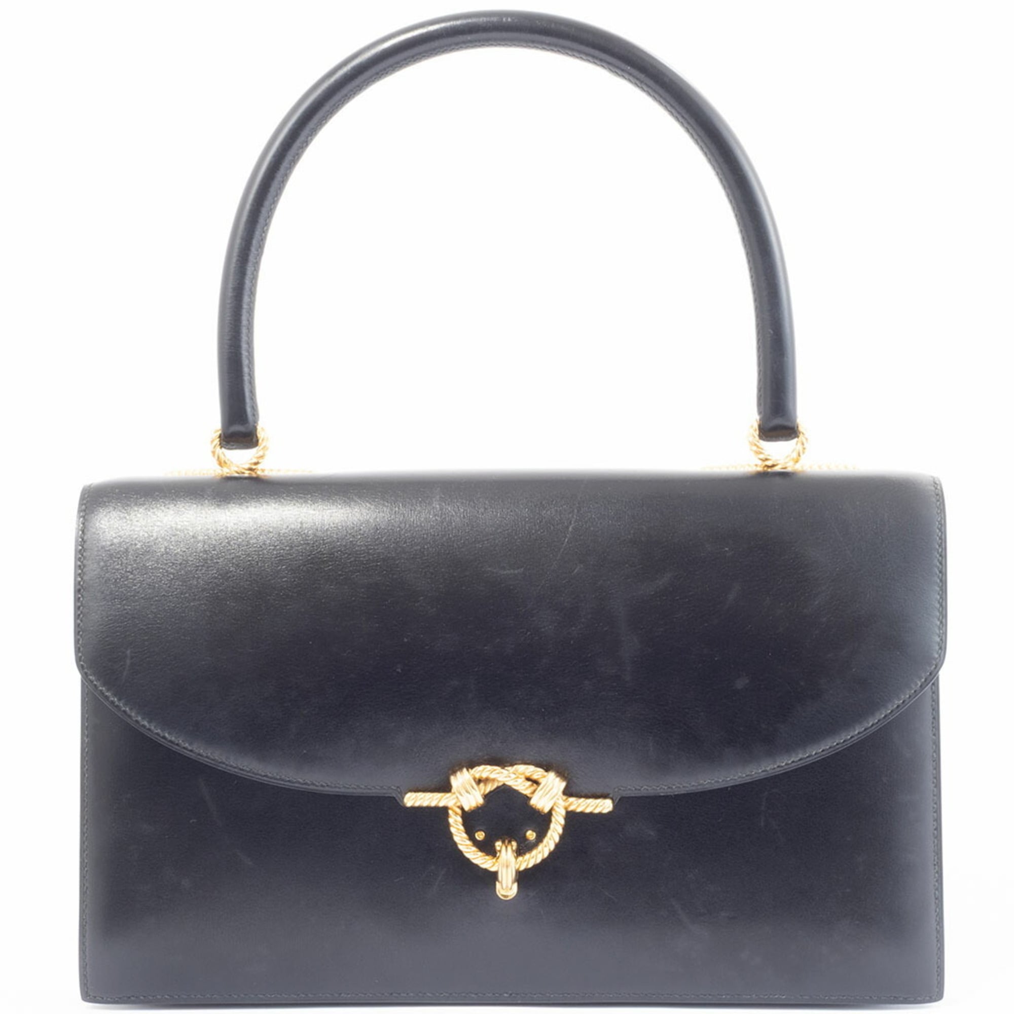 Hermes Black Box Calf Leather Handbag (Pre-Owned)