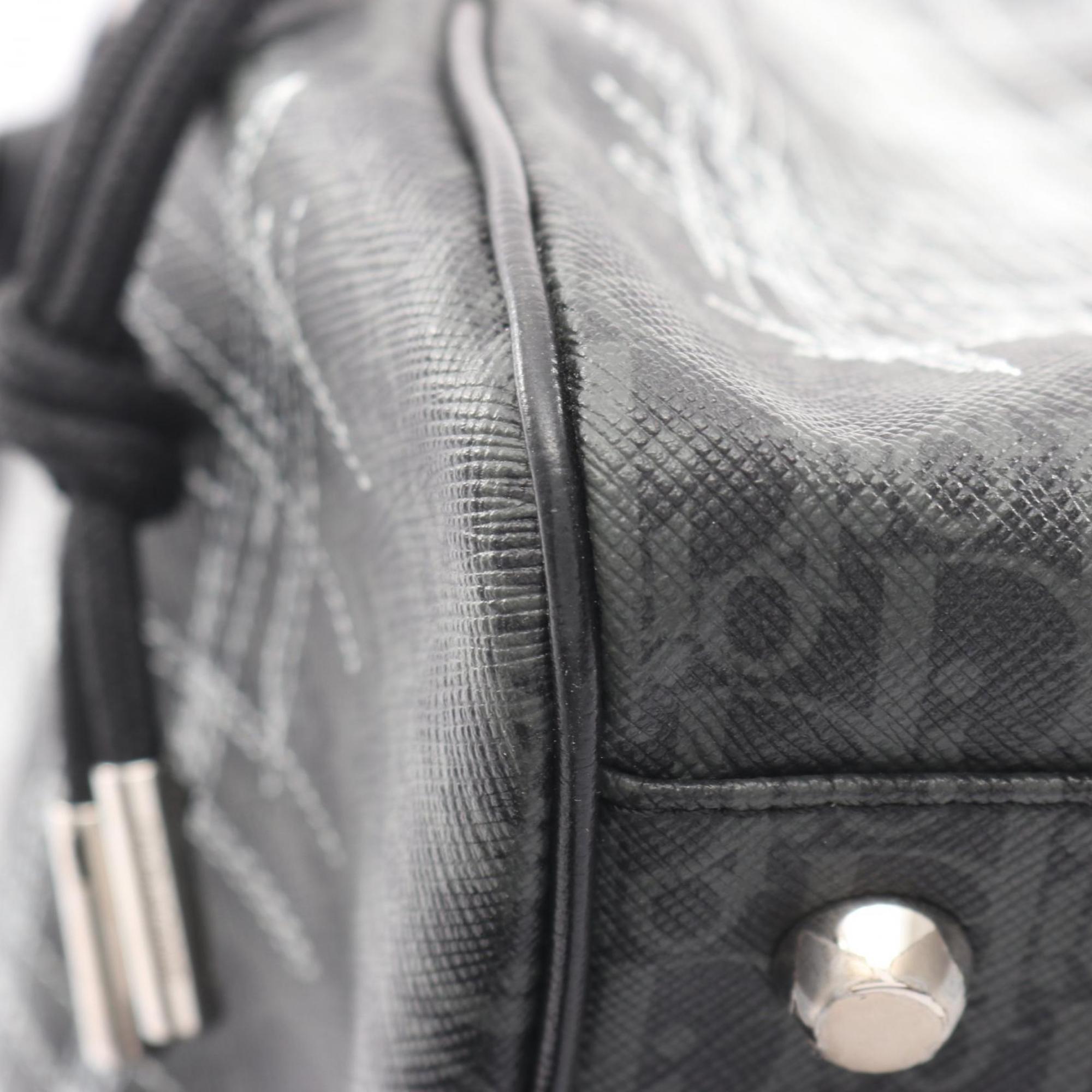 Christian Dior Black Gray White Coated Canvas Leather Fanny Pack Sling Bag (Pre-Owned)