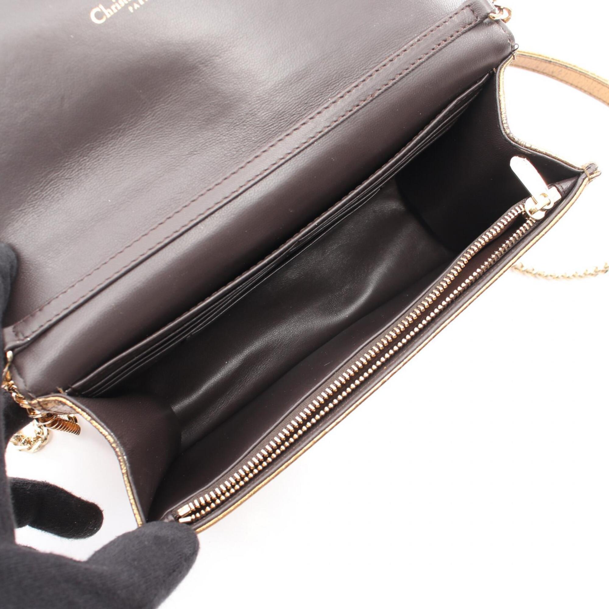 Christian Dior Gold Leather Handbag Shoulder Bag (Pre-Owned)