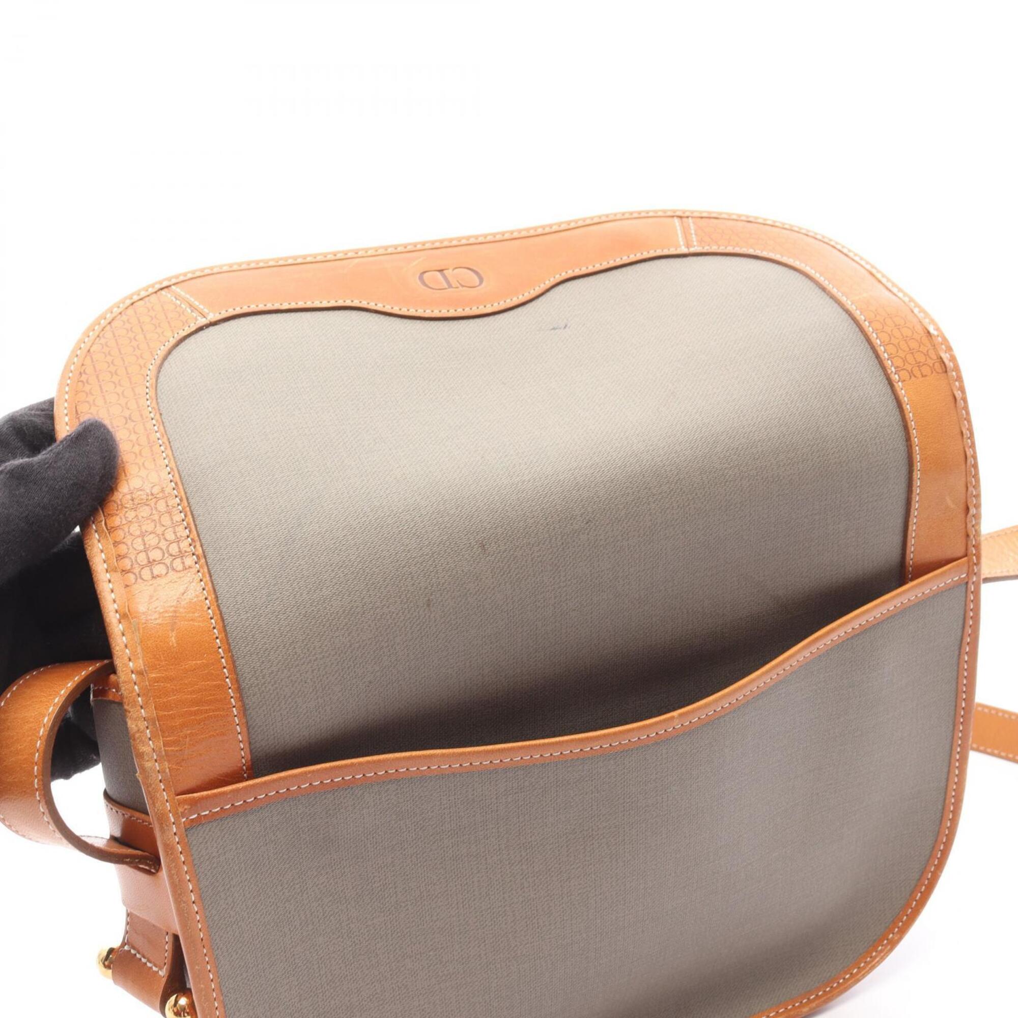 Christian Dior Brown Gray Coated Canvas Leather Handbag Shoulder Bag (Pre-Owned)