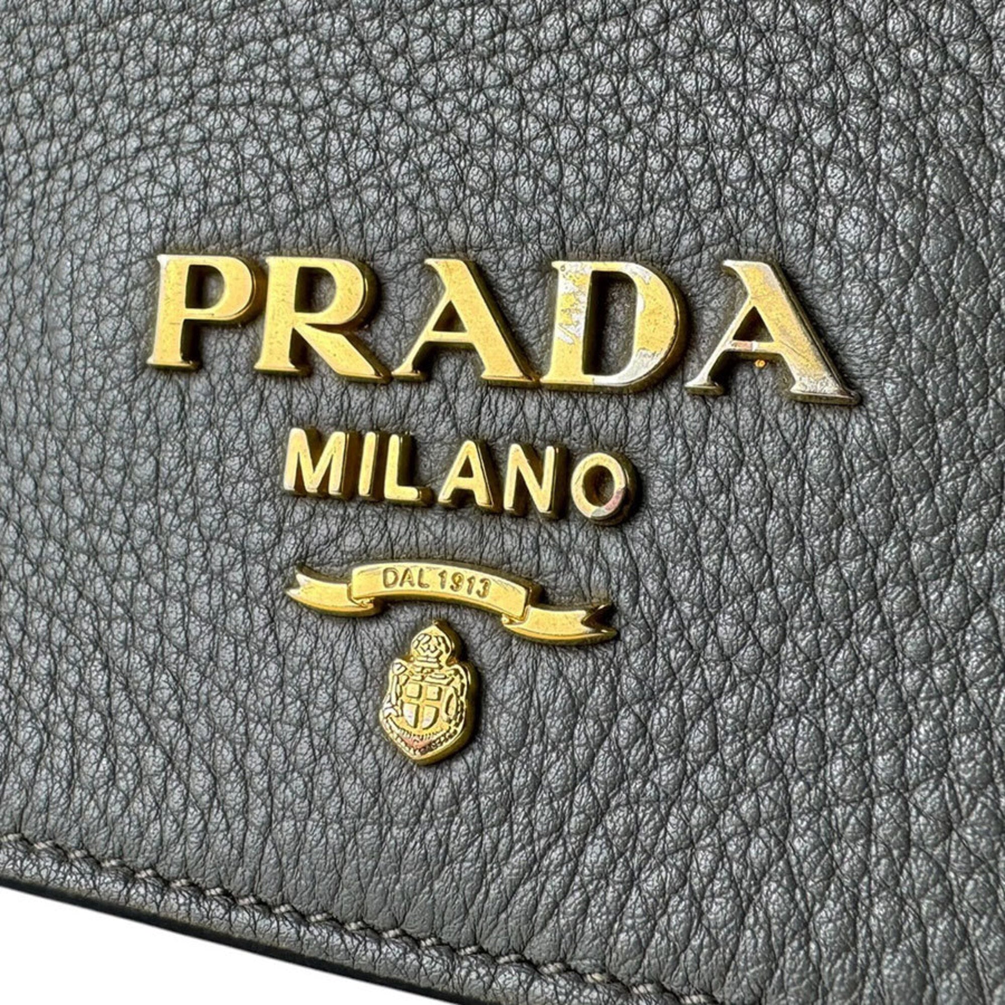 Prada Gray Leather Shoulder Bag (Pre-Owned)