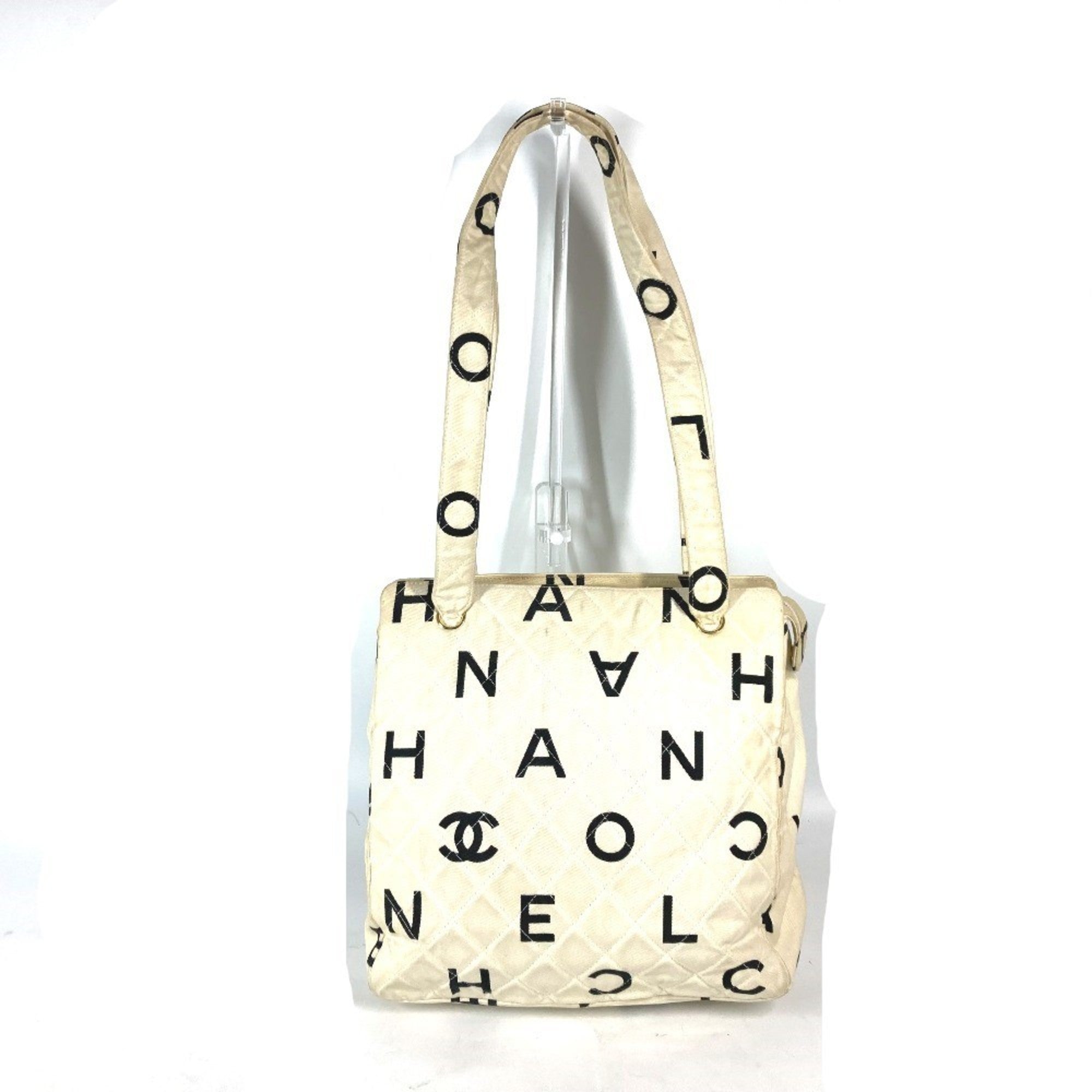 Chanel Black White Canvas Shoulder Bag Tote Bag (Pre-Owned)