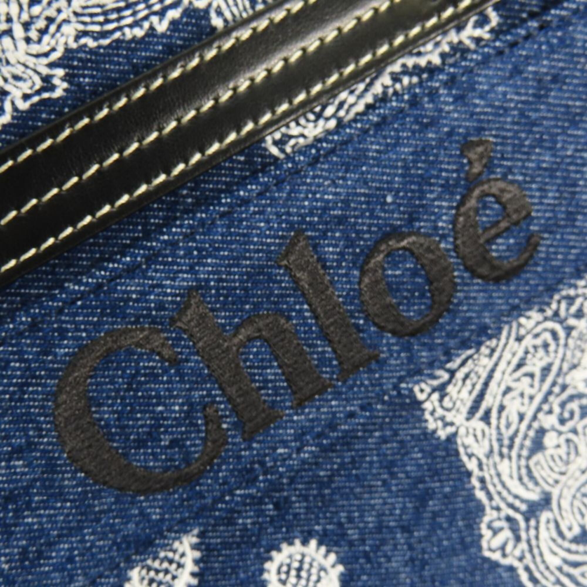 Chloé Blue White Cotton Denim Leather Tote Bag (Pre-Owned)