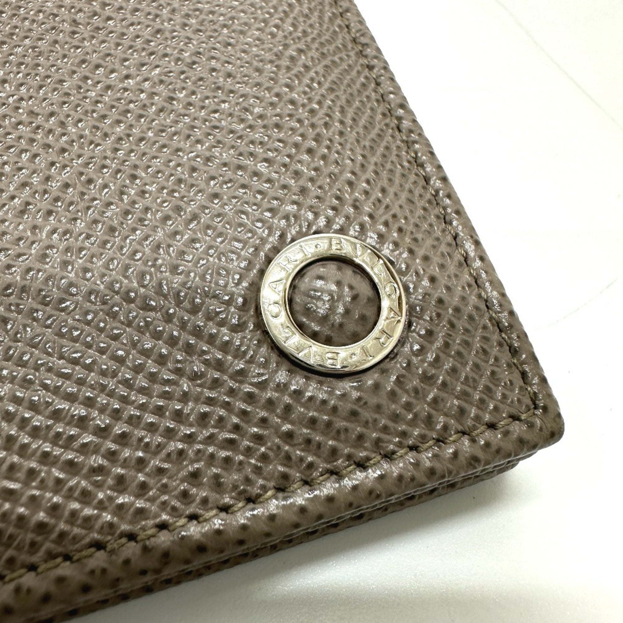 Bvlgari Gray Leather Long Wallet (Bi-Fold) (Pre-Owned)