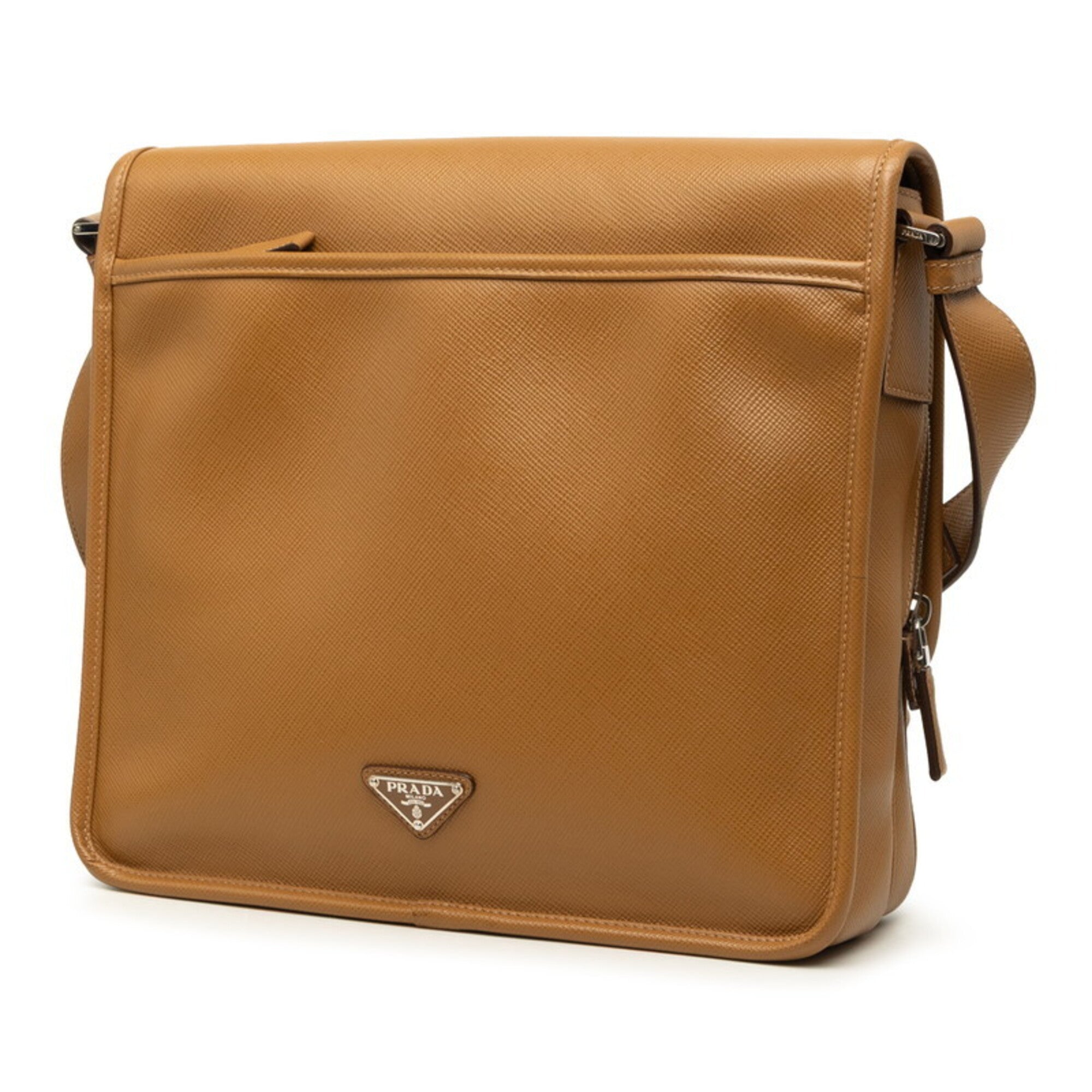 Prada Brown Leather Messenger Bag Shoulder Bag (Pre-Owned)