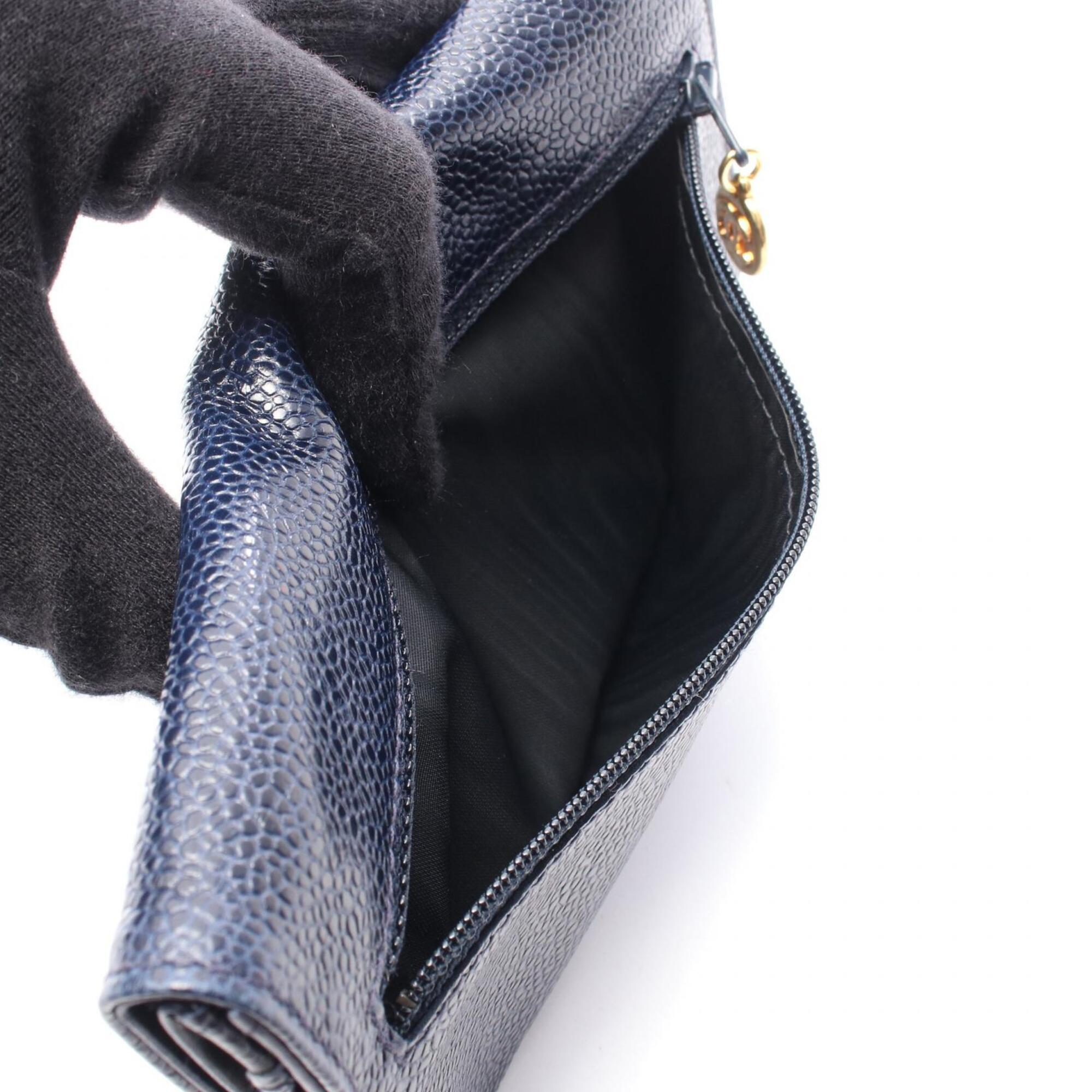 Chanel Navy Leather Long Wallet (Bi-Fold) (Pre-Owned)