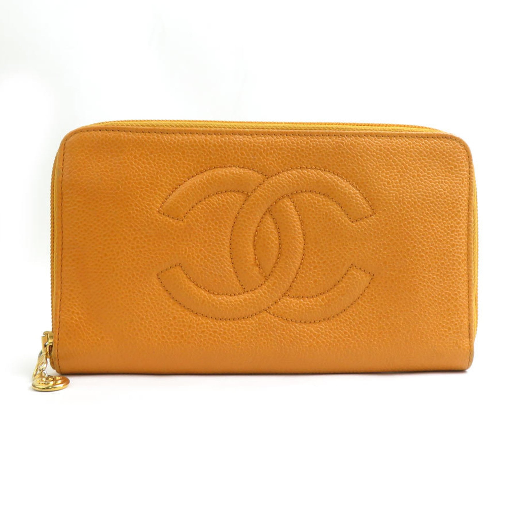 Chanel Orange Grained Calfskin Long Wallet (Bi-Fold) (Pre-Owned)