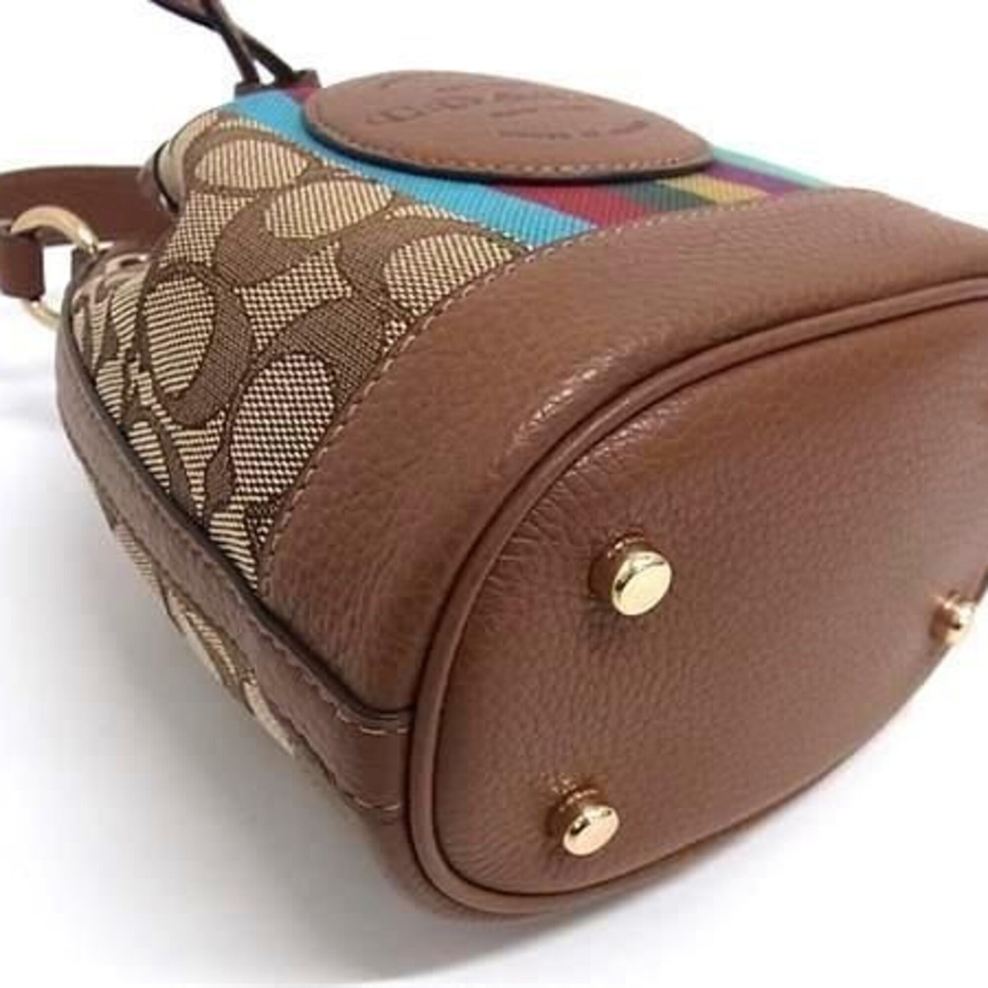 Coach Signature Brown Multi-Color Canvas Leather Handbag (Pre-Owned)