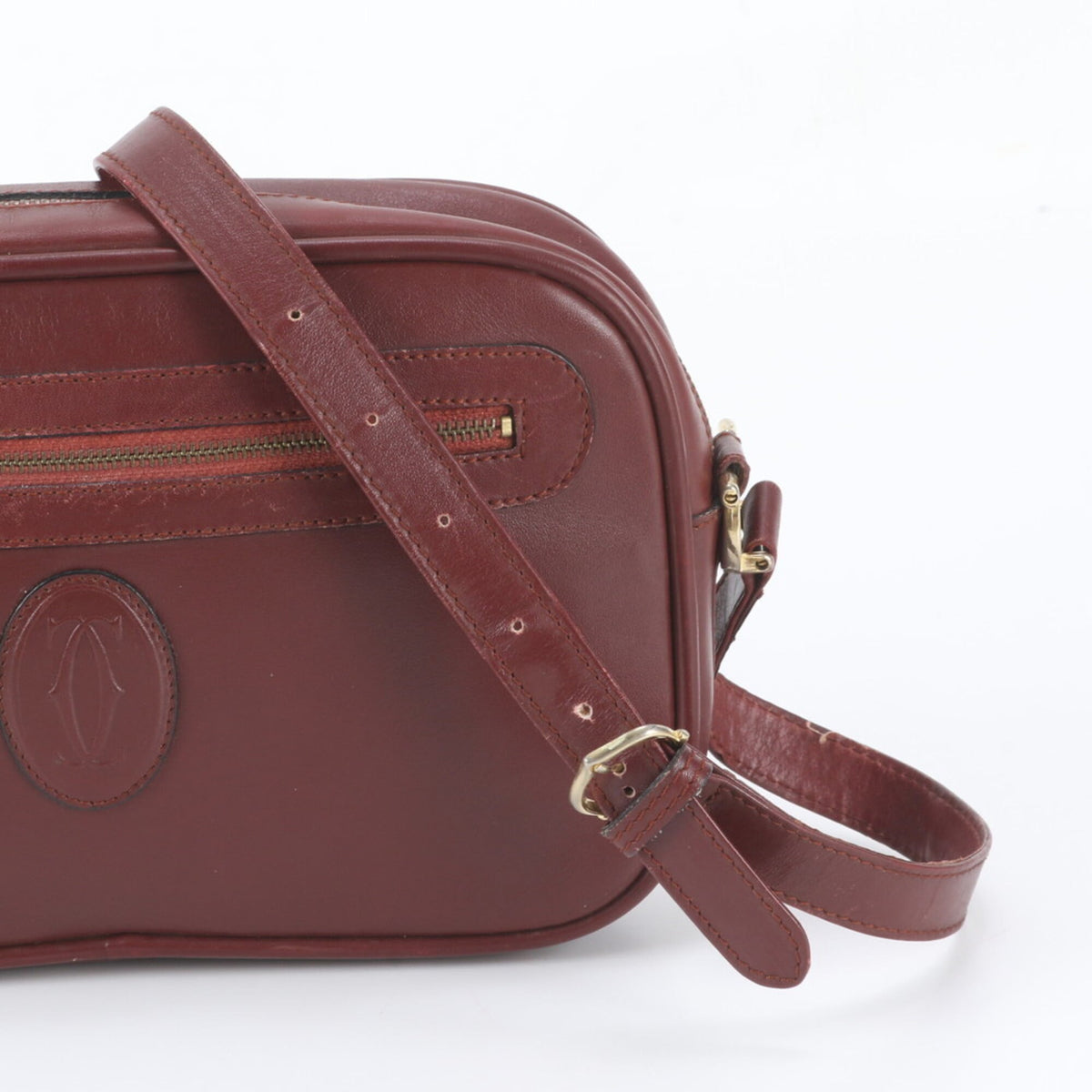 Cartier Wine Red Leather Crossbody Bag Shoulder Bag (Pre-Owned)