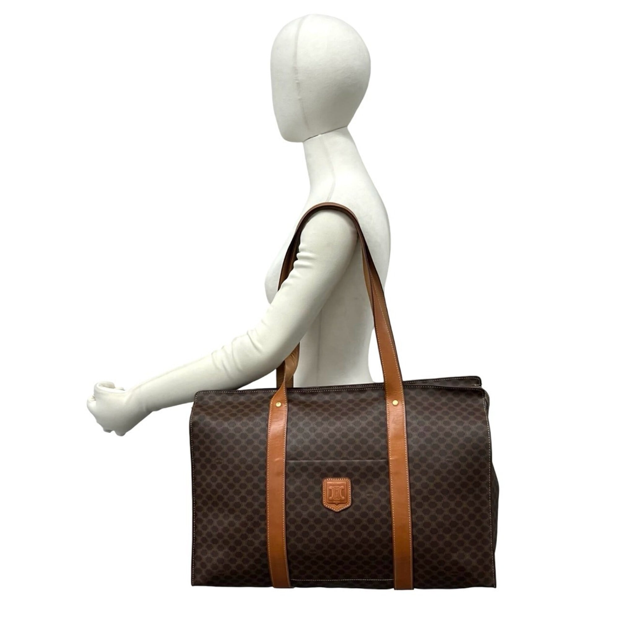 Celine Brown Pvc Leather Boston Bag Shoulder Bag Tote Bag (Pre-Owned)