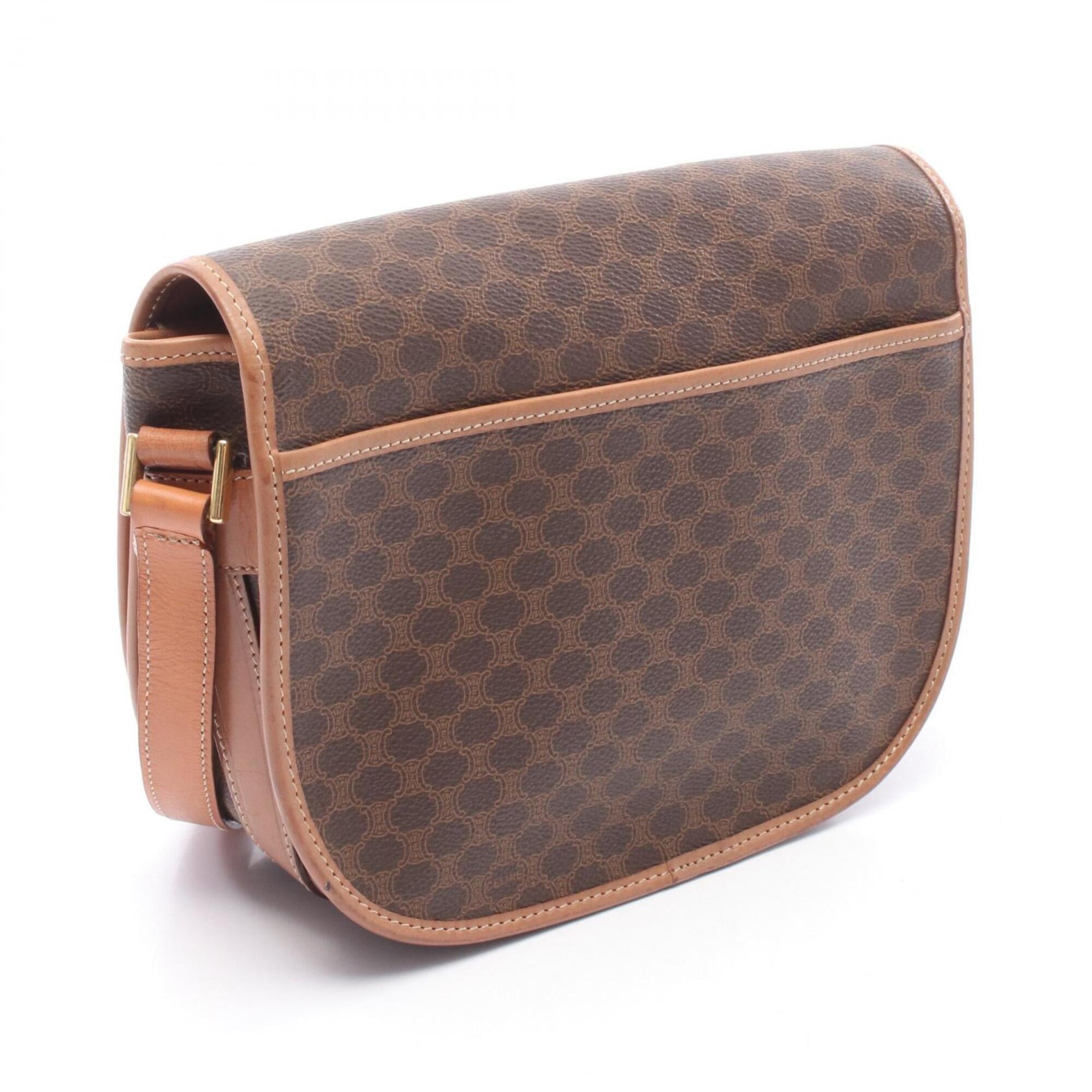 Celine Brown Coated Canvas Leather Handbag Shoulder Bag (Pre-Owned)