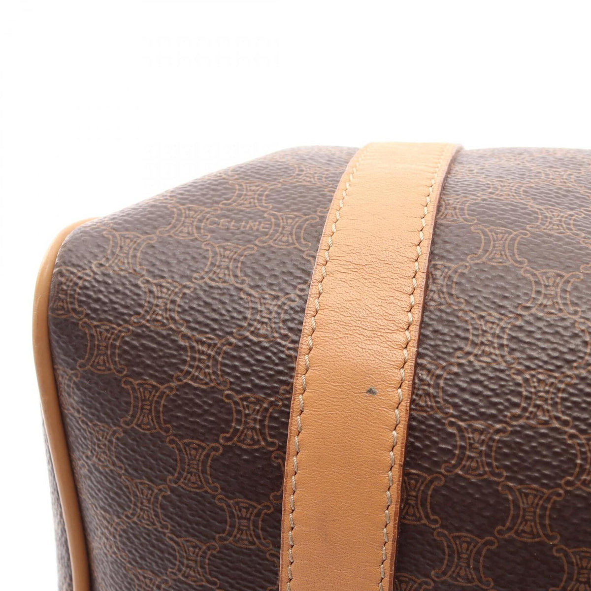 Celine Brown Coated Canvas Leather Boston Bag Handbag (Pre-Owned)
