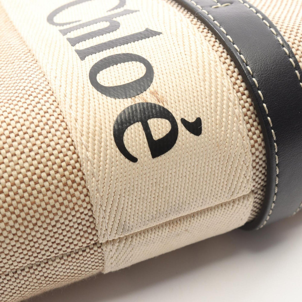 Chloé Beige Black Canvas Leather Handbag Tote Bag (Pre-Owned)