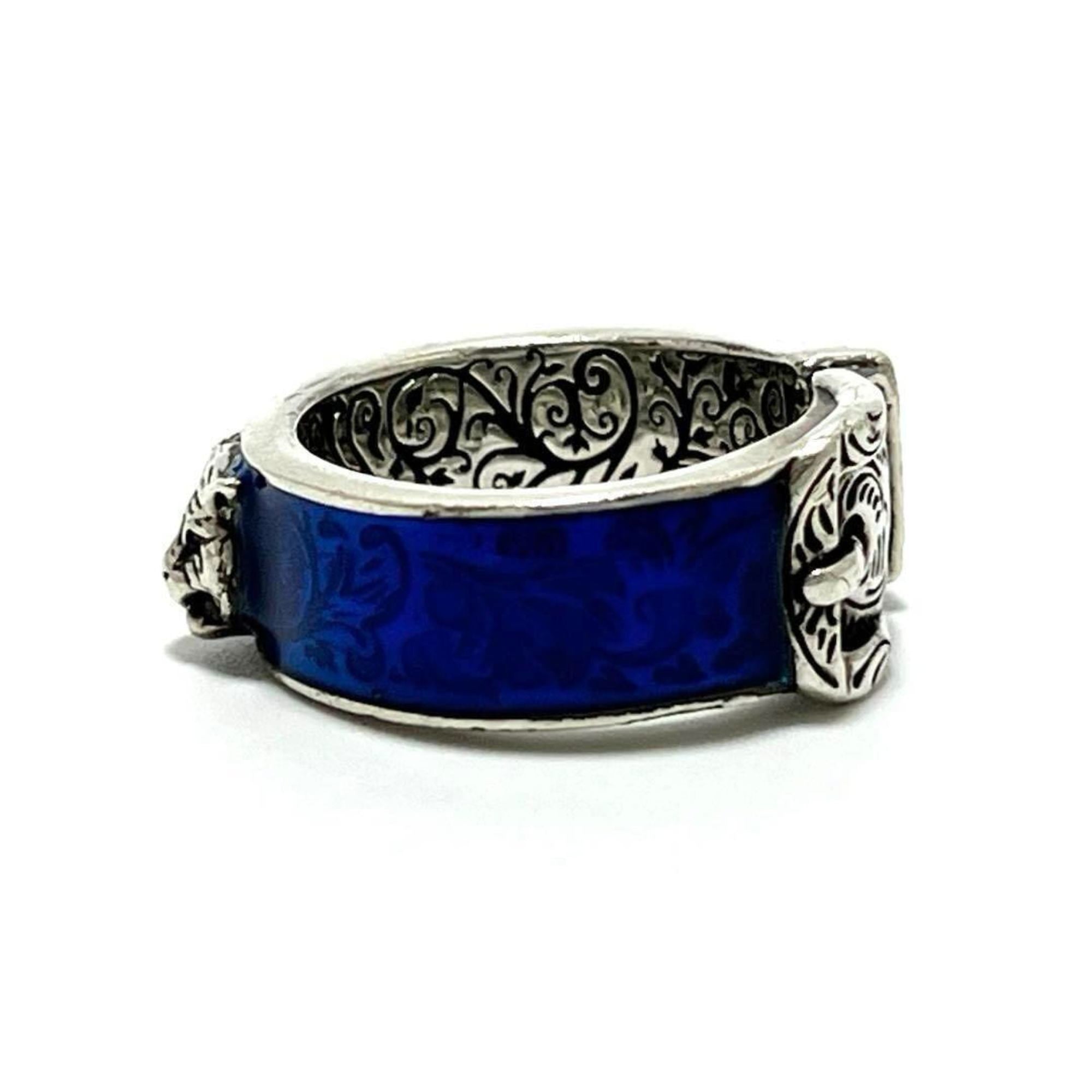 Gucci Blue Enamel Silver 925 Band Ring (Pre-Owned)