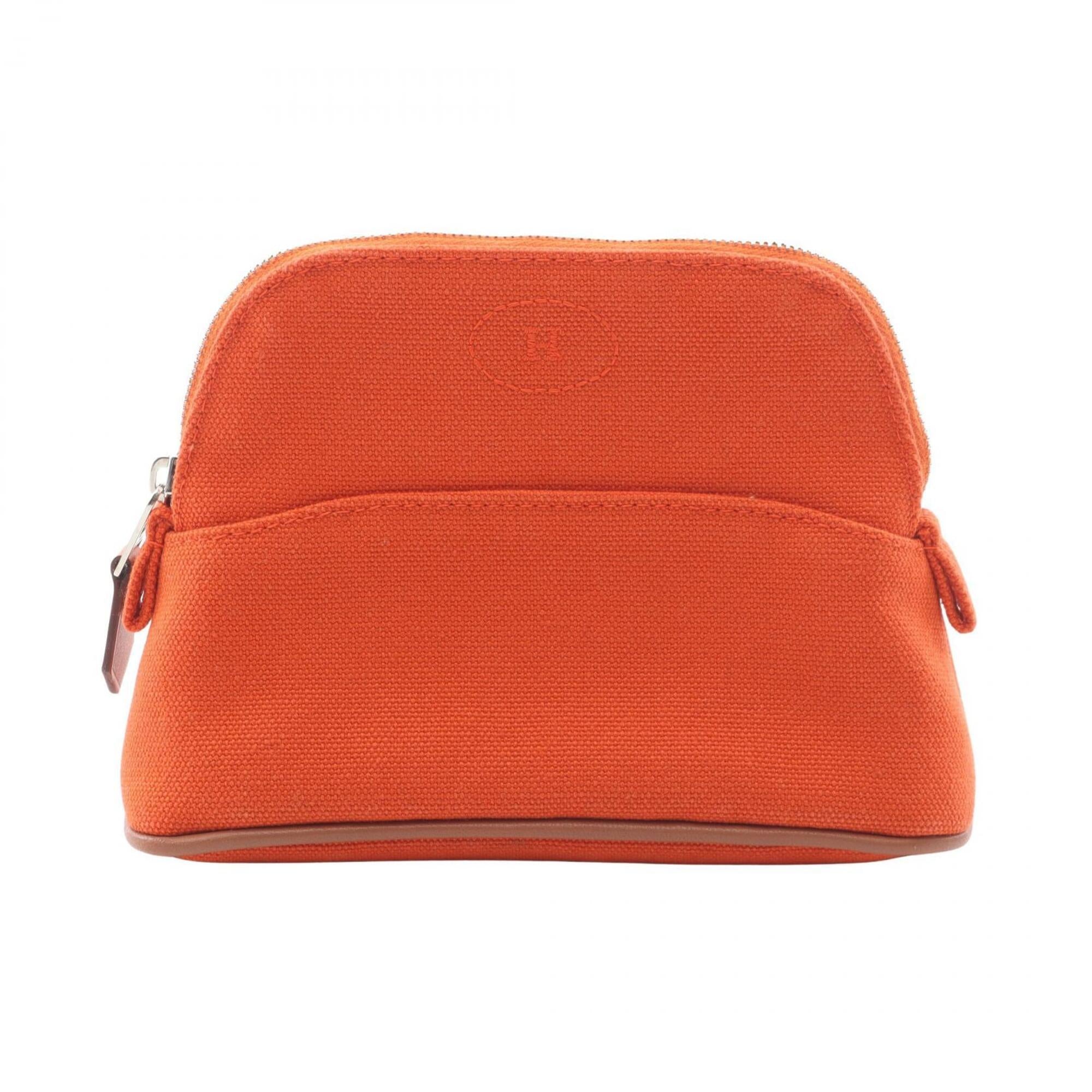 Hermes Feu Orange Canvas Leather Handbag Pouch (Pre-Owned)