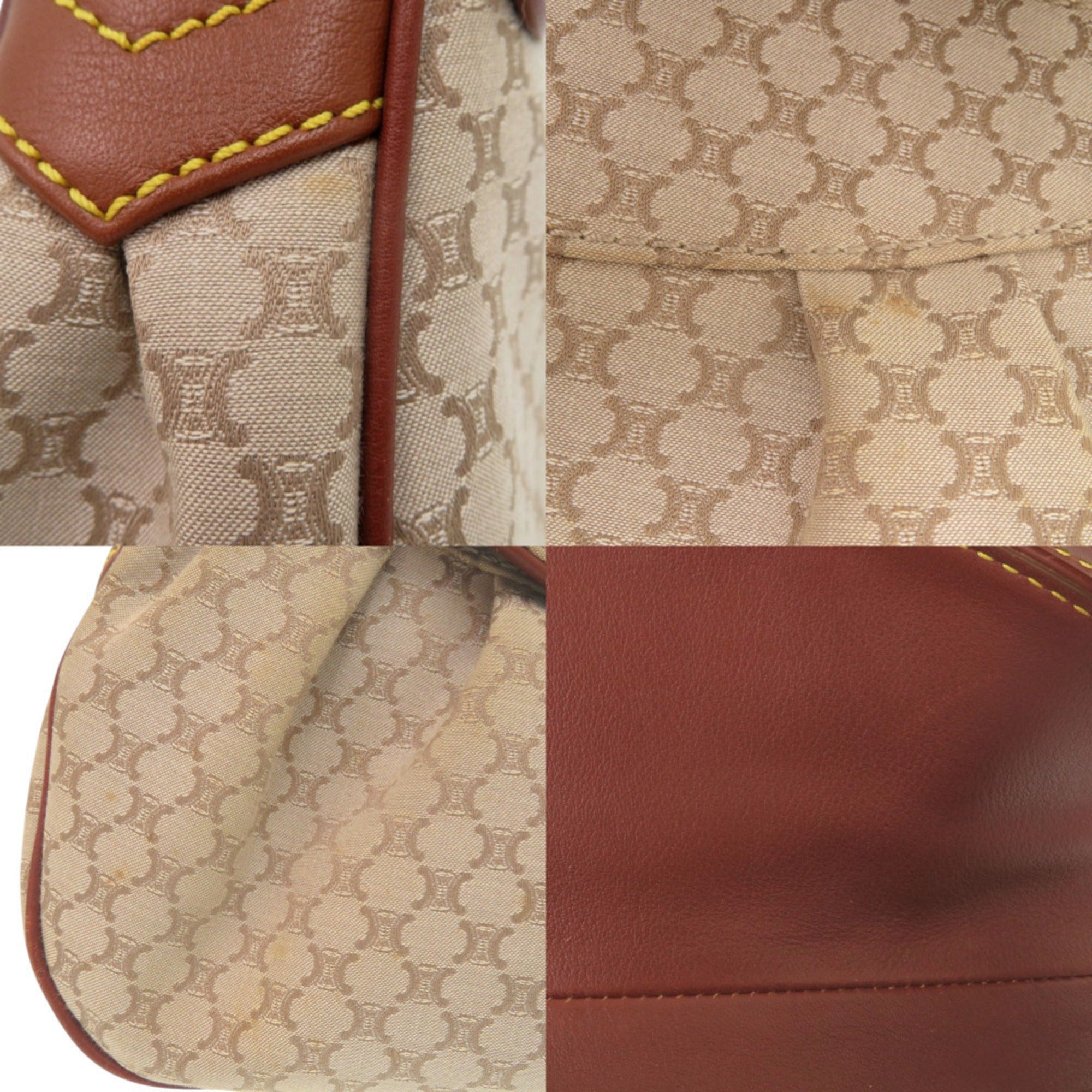 Celine Beige Brown Canvas Leather Shoulder Bag (Pre-Owned)