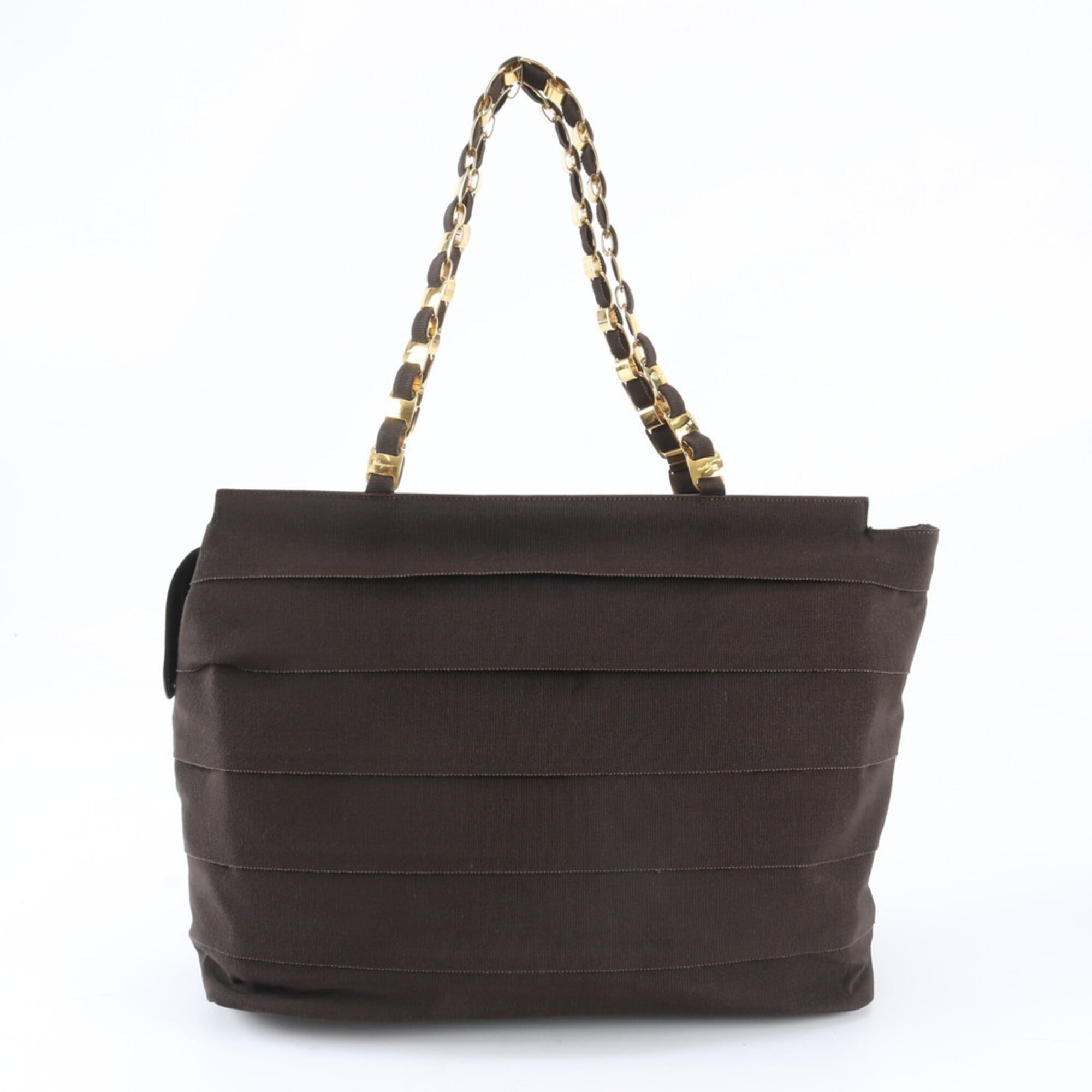 Salvatore Ferragamo Brown Dark Brown Leather Canvas Handbag Tote Bag (Pre-Owned)