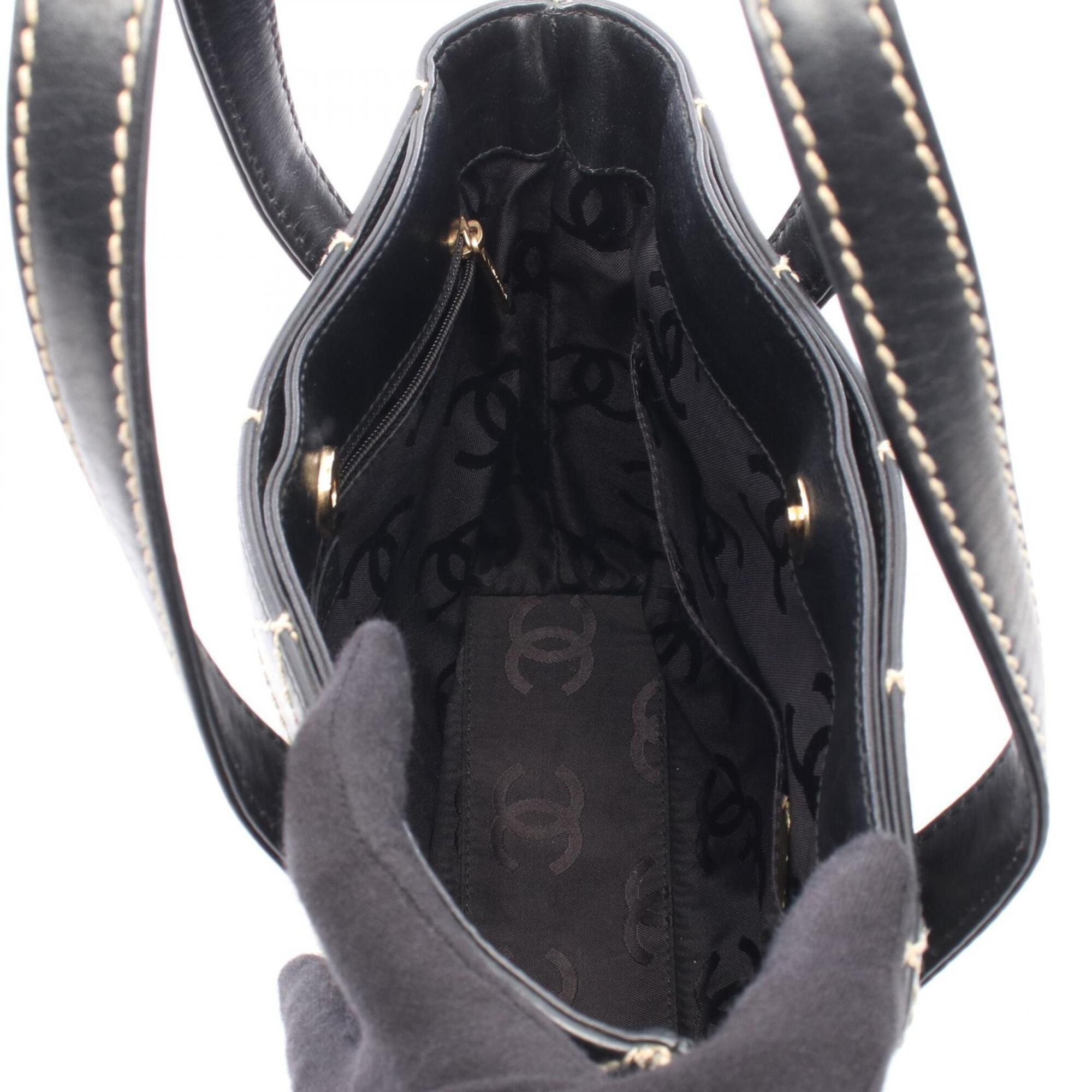 Chanel Black Leather Handbag Tote Bag (Pre-Owned)