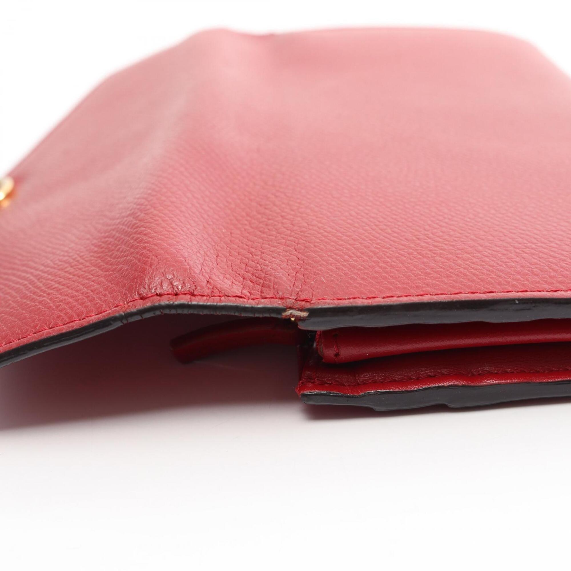 Fendi Red Color Leather Long Wallet (Bi-Fold) (Pre-Owned)