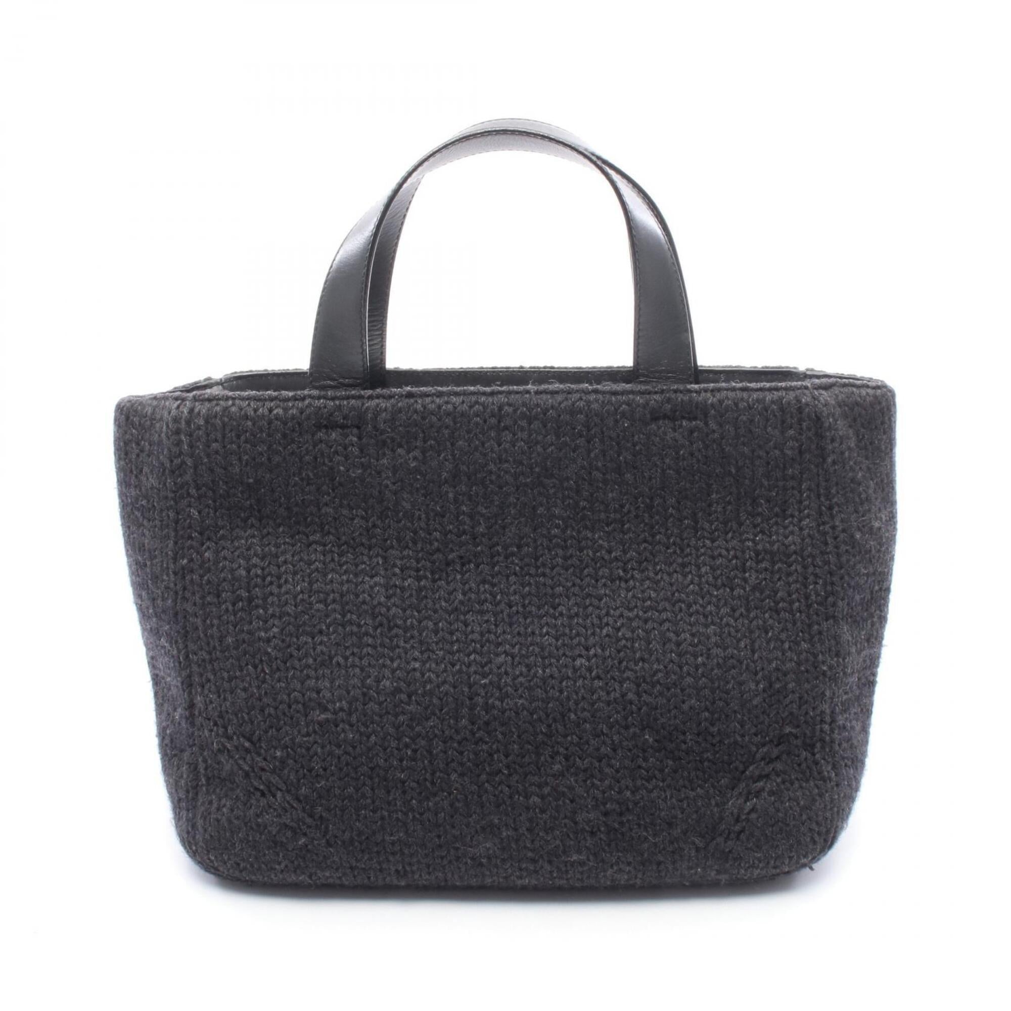 Prada Gray Leather Knit Handbag Tote Bag (Pre-Owned)