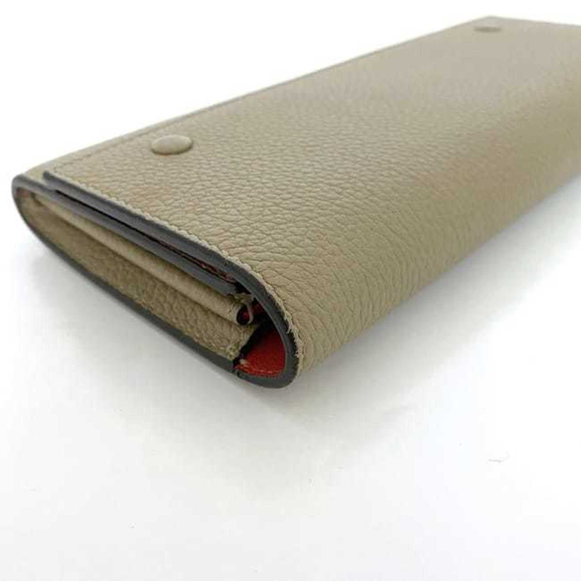 Celine Beige Red Color Leather Long Wallet (Bi-Fold) (Pre-Owned)