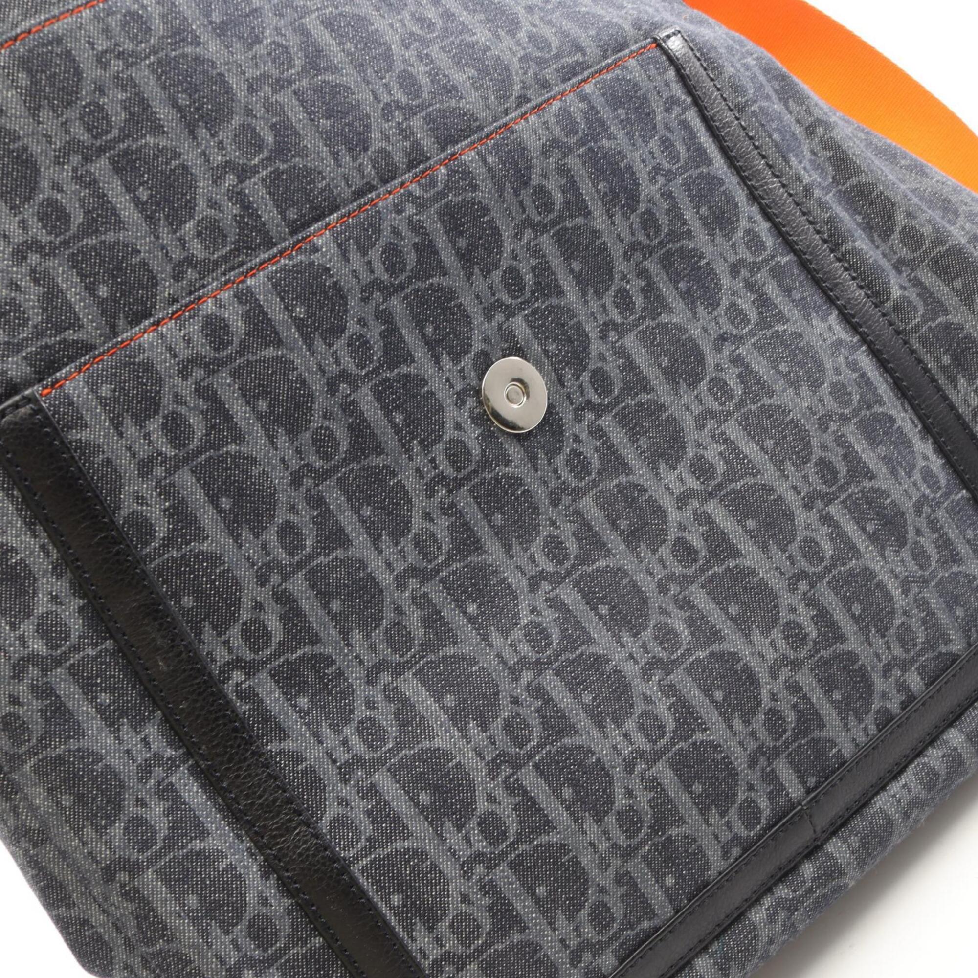 Christian Dior Black Navy Orange Denim Leather Shoulder Bag (Pre-Owned)