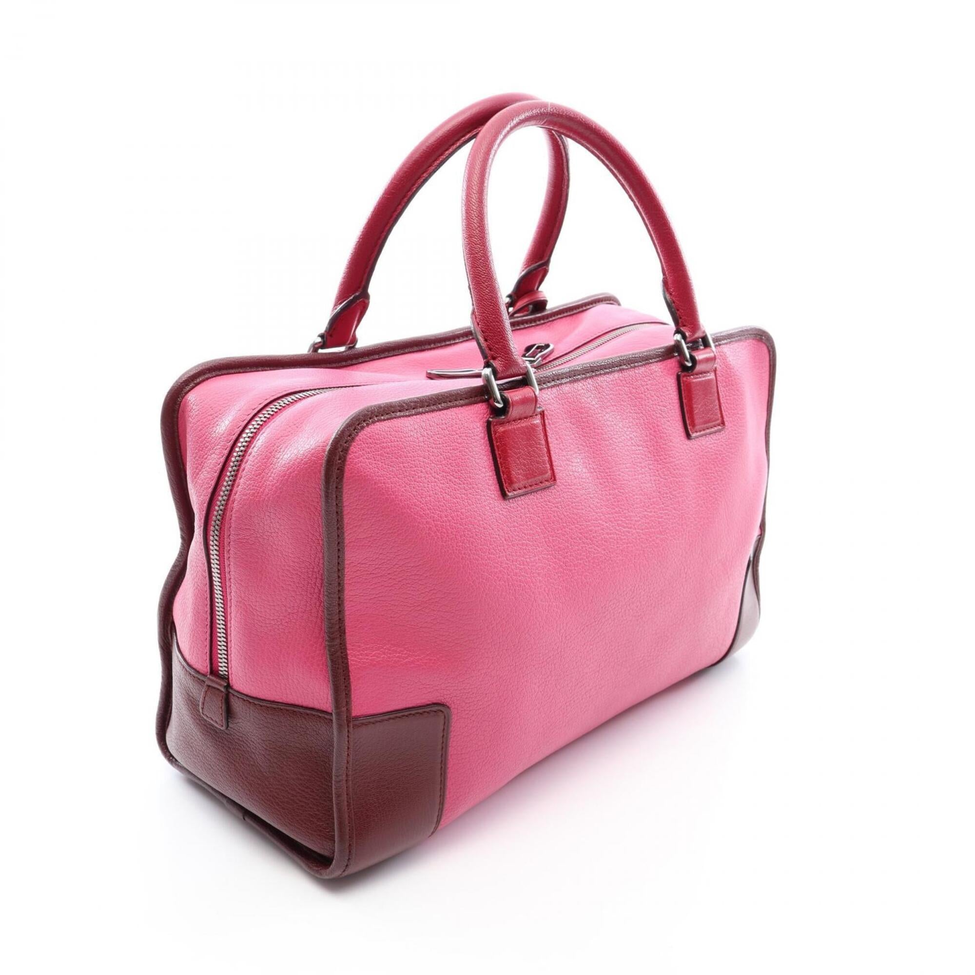Loewe Brown Pink Red Color Leather Handbag (Pre-Owned)