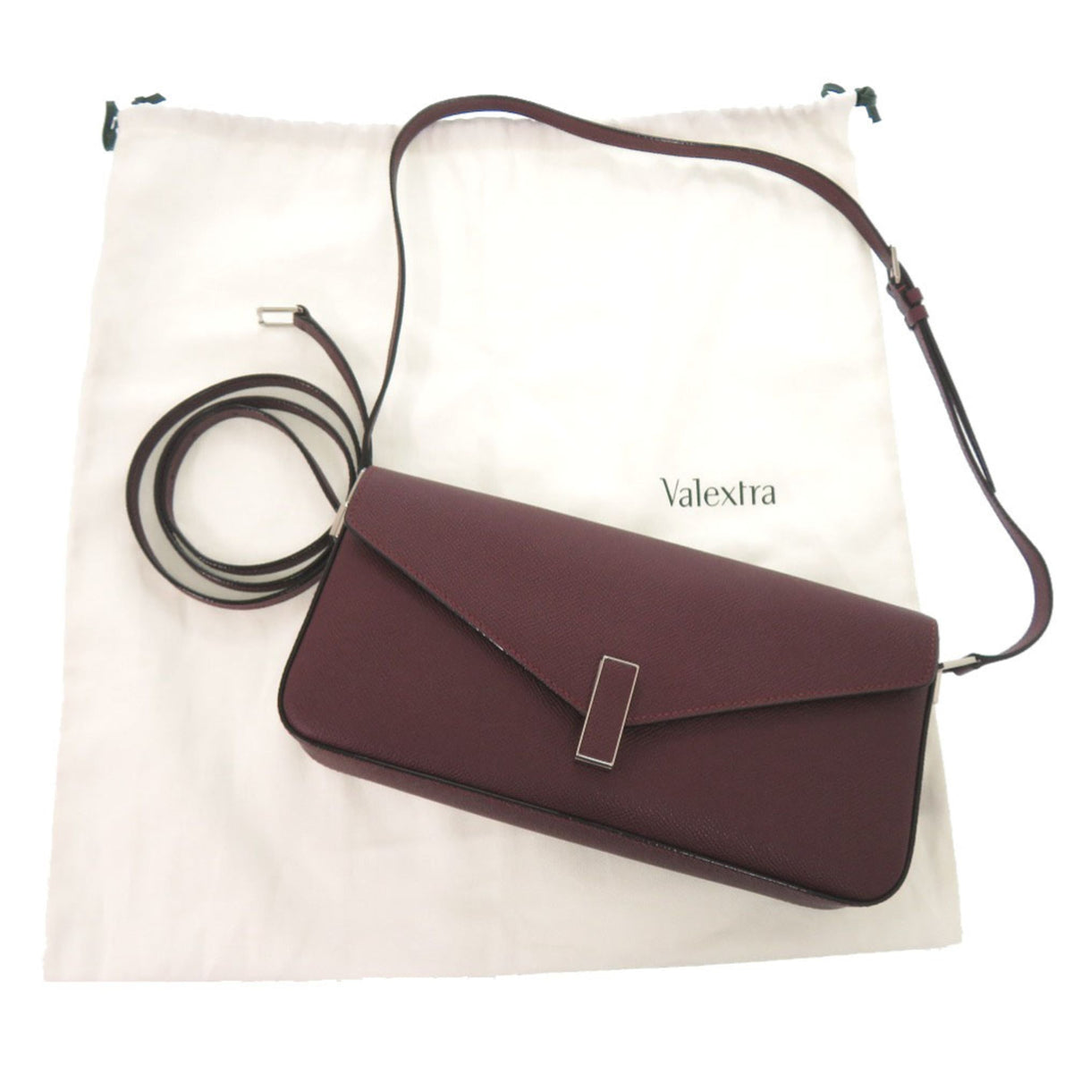 Valextra Bordeaux Red Color Leather Shoulder Bag (Pre-Owned)