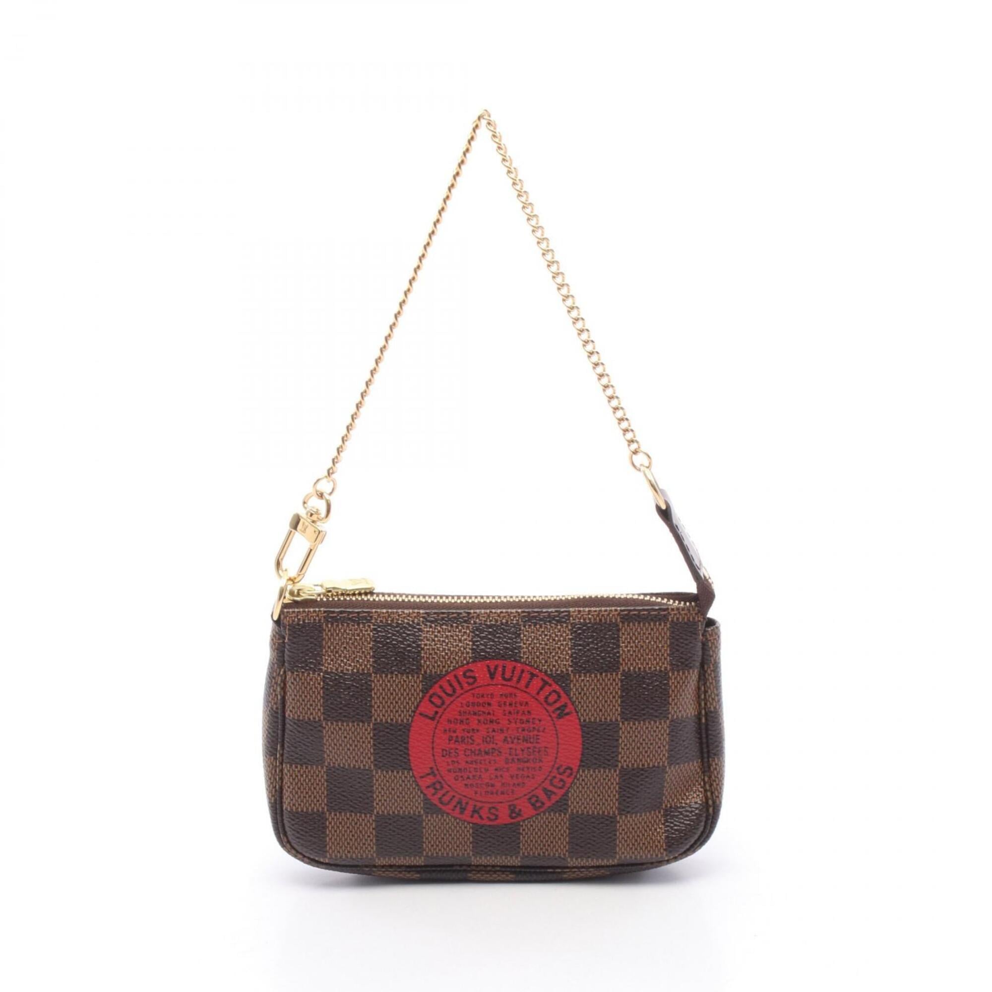 Louis Vuitton Damier Brown Red Color Coated Canvas Leather Handbag Pochette (Pre-Owned)