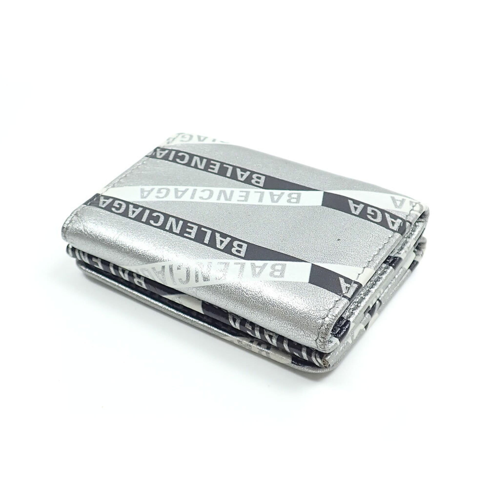 Balenciaga Silver Black Leather Wallet (Tri-Fold) (Pre-Owned)