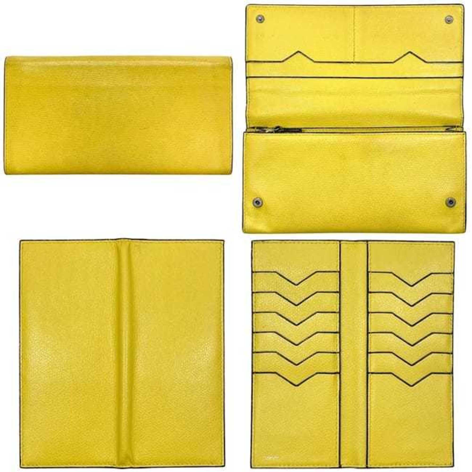 Valextra Yellow Leather Long Wallet (Bi-Fold) (Pre-Owned)