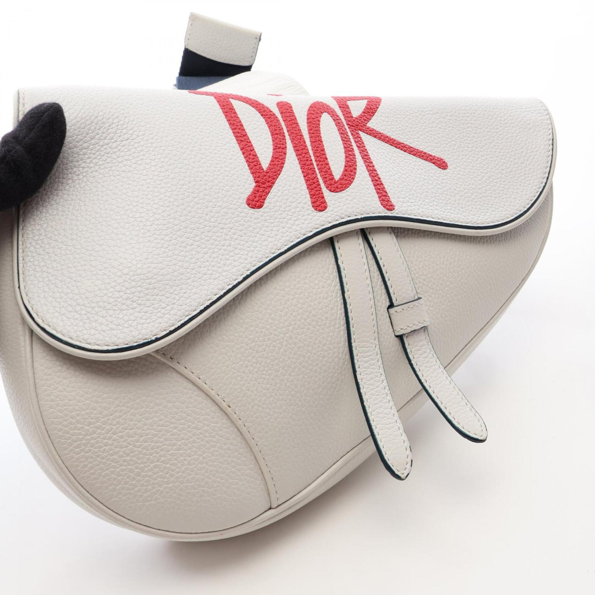 Christian Dior Navy Red Color White Leather Fanny Pack Handbag Saddle Bag (Pre-Owned)