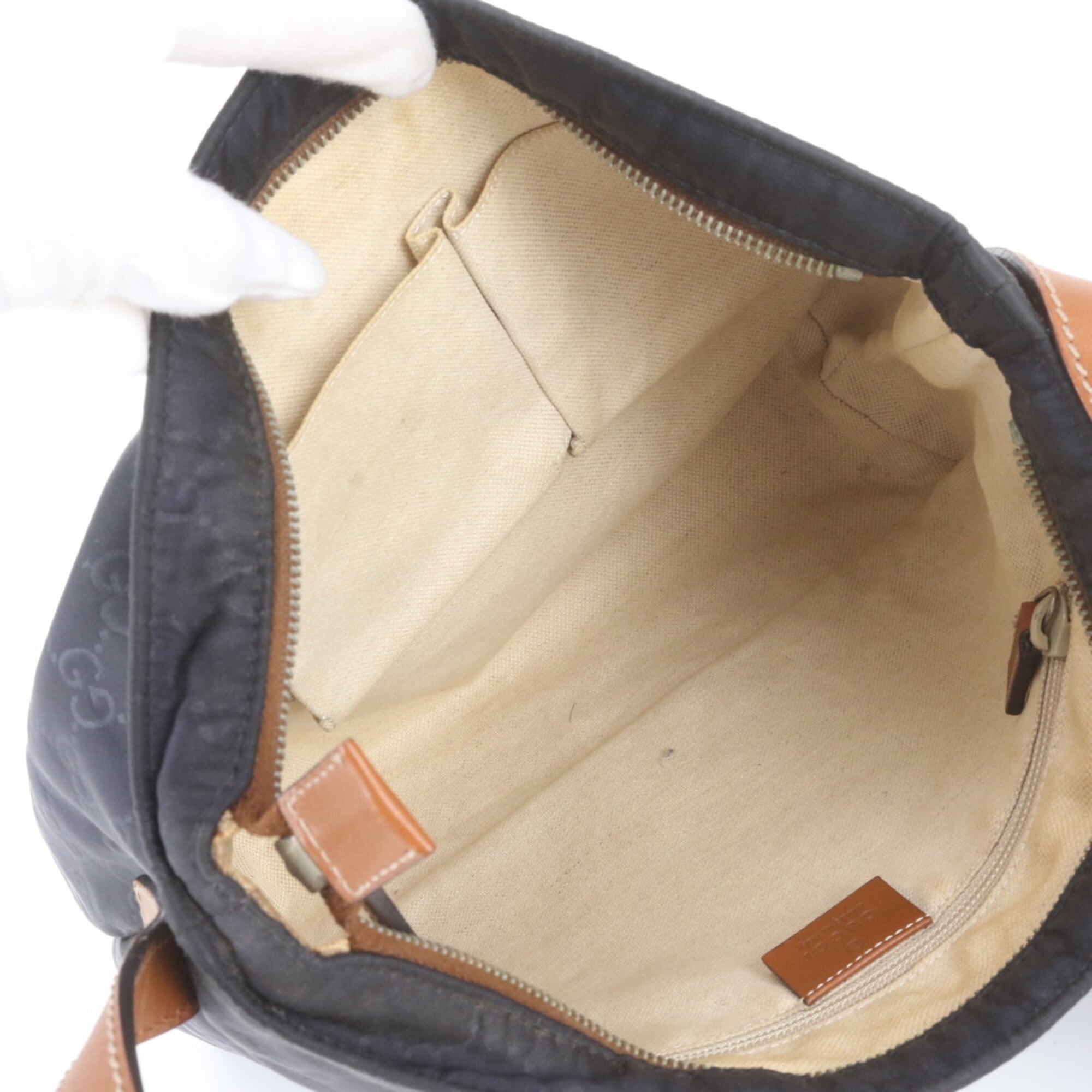 Gucci Brown Navy Leather Nylon Messenger Bag Shoulder Bag (Pre-Owned)