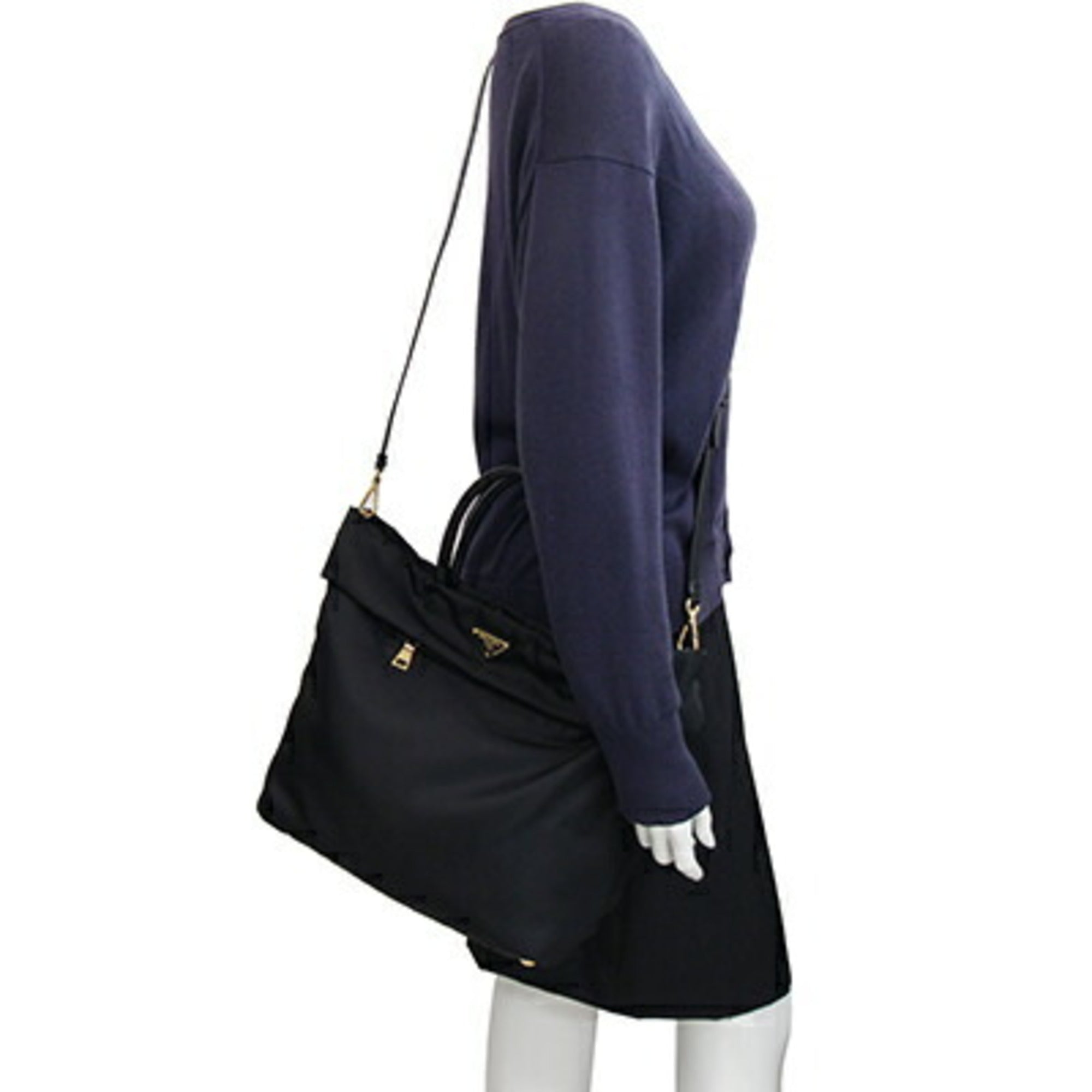 Prada Black Nero Nylon Leather Handbag (Pre-Owned)
