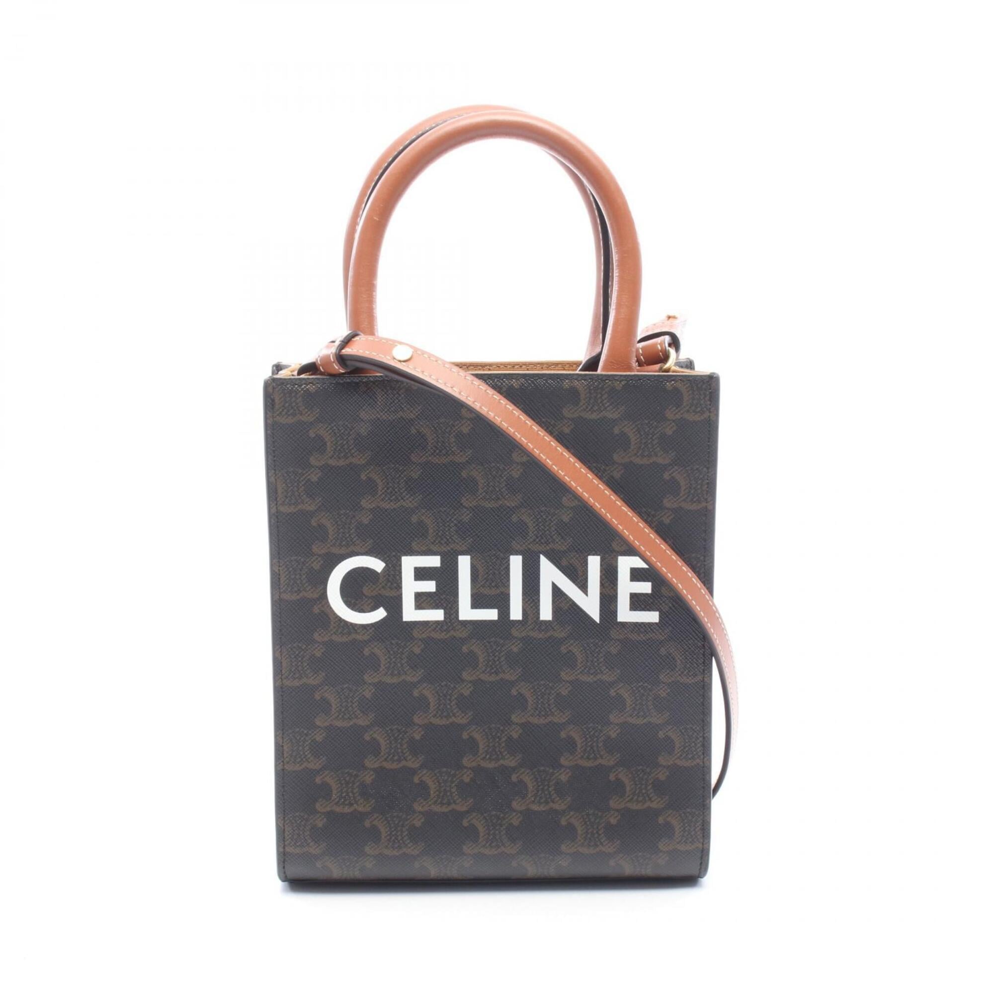 Celine Black Brown Coated Canvas Leather Handbag Tote Bag (Pre-Owned)