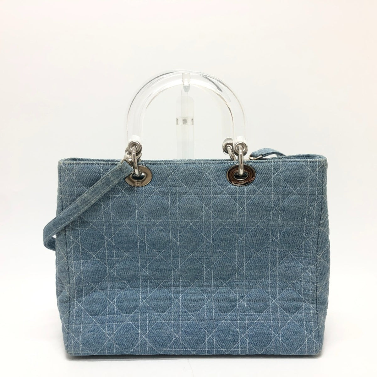 Christian Dior Lady Dior Blue Canvas Handbag Shoulder Bag (Pre-Owned)