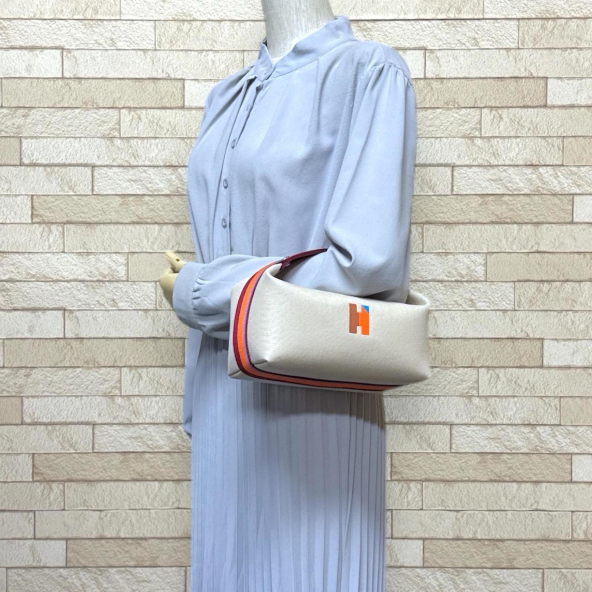 Hermes Blue Brown Multi-Color Natural Orange White Cotton Handbag (Pre-Owned)