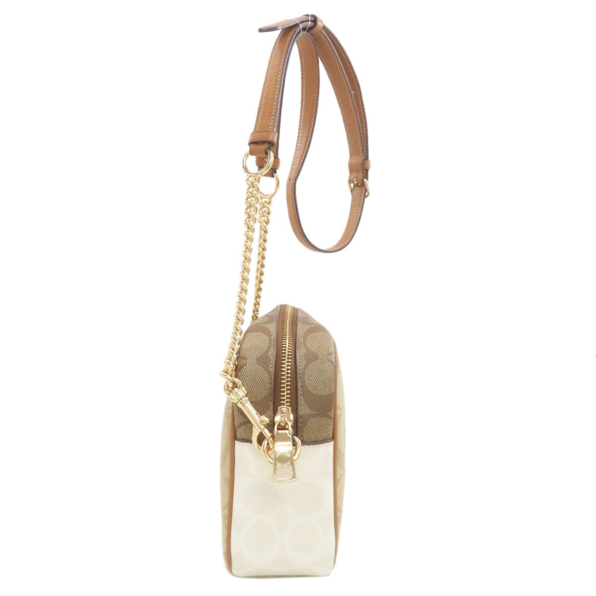 Coach Beige Signature Line Pvc Shoulder Bag (Pre-Owned)