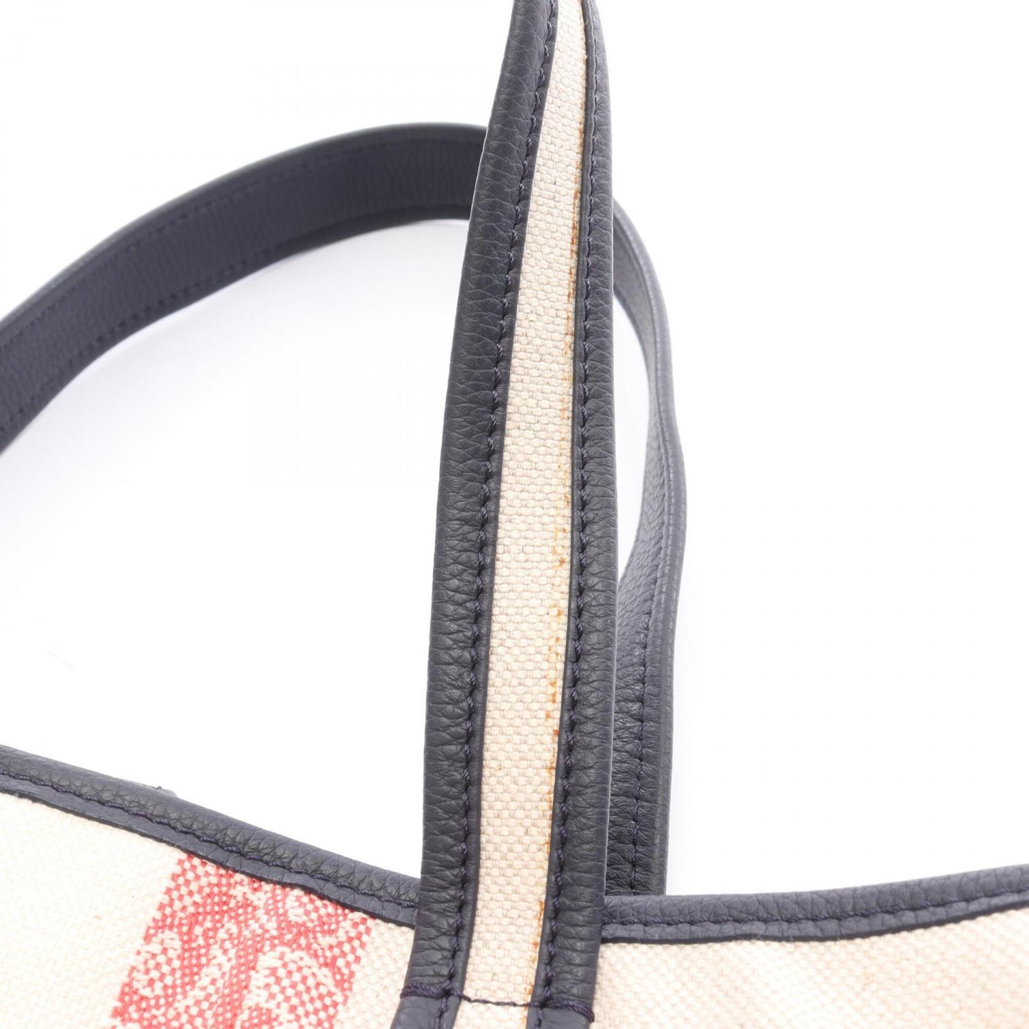 Christian Dior Ivory Navy Red Color Canvas Leather Handbag Tote Bag (Pre-Owned)