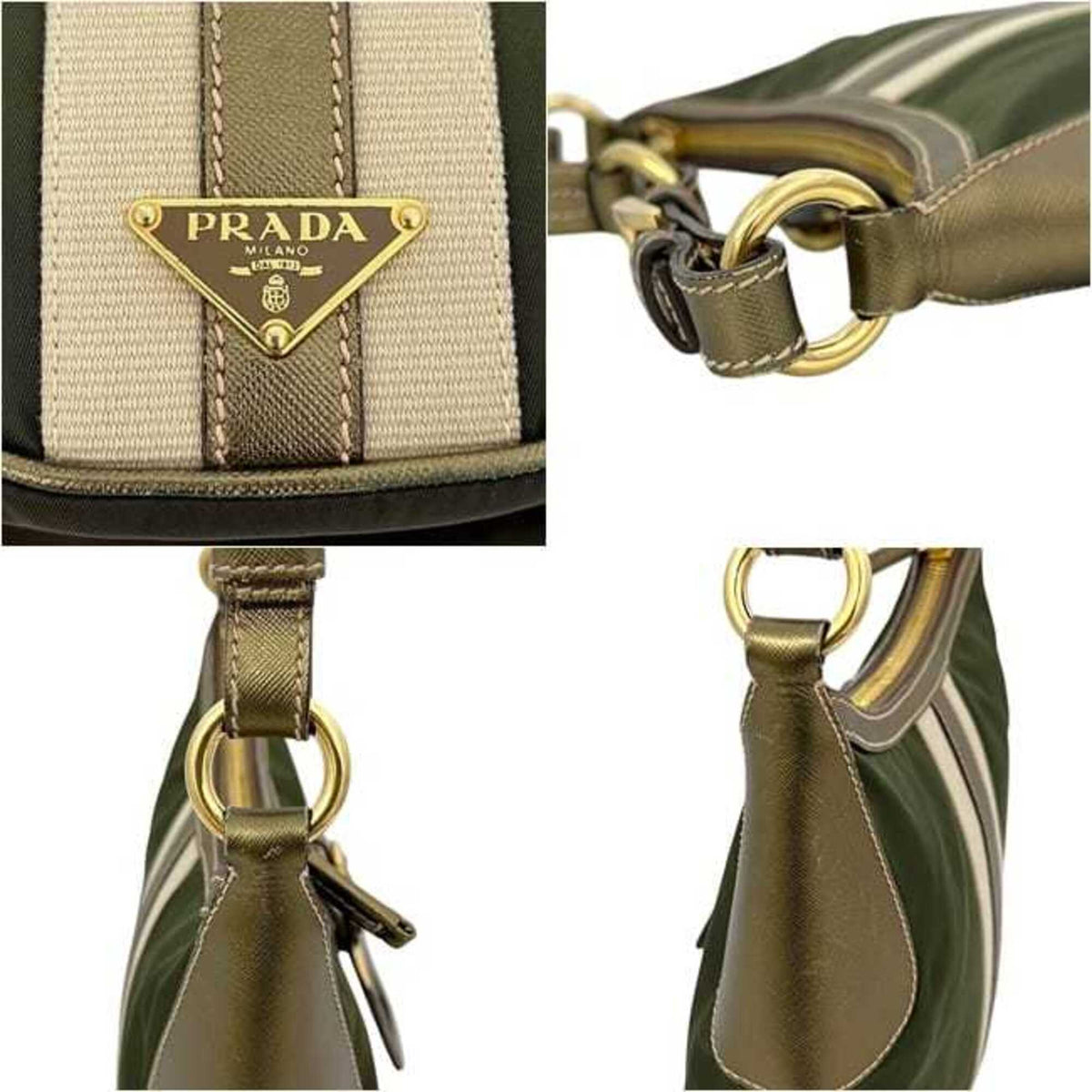 Prada Green Khaki Nylon Leather Shoulder Bag (Pre-Owned)