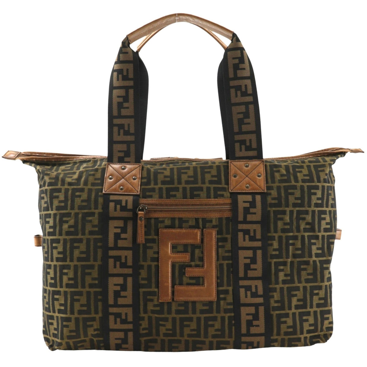 Fendi Zucca Brown Nylon Canvas Boston Bag (Pre-Owned)