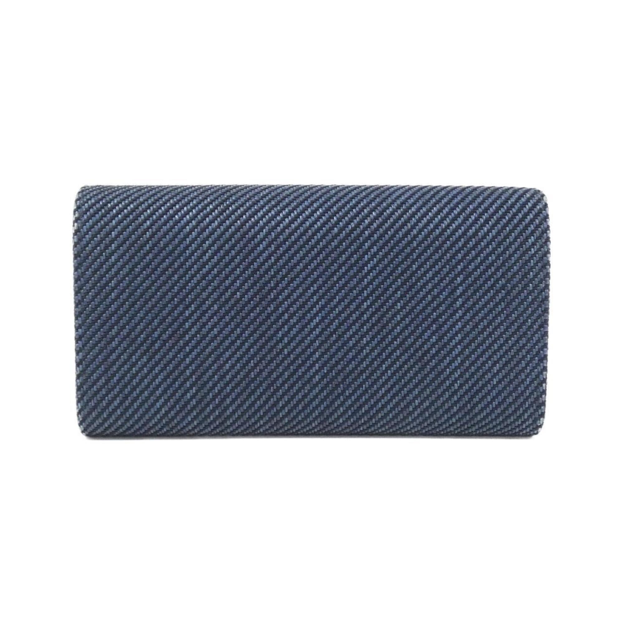 Chanel Navy Nylon Canvas Leather Long Wallet (Bi-Fold) (Pre-Owned)
