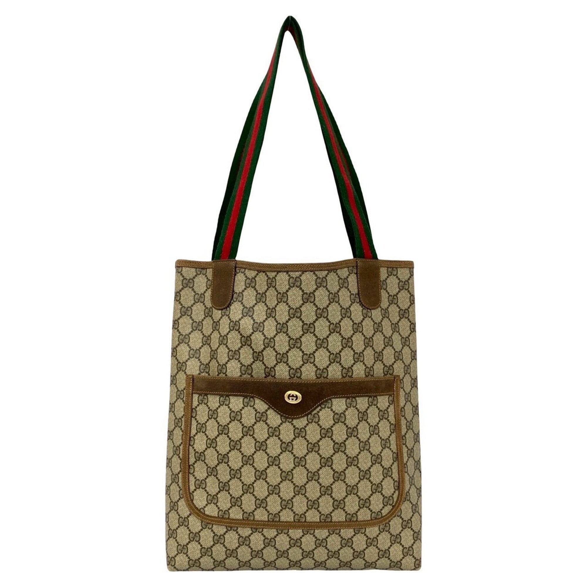 Gucci Brown Green Red Color Pvc Leather Handbag Tote Bag (Pre-Owned)