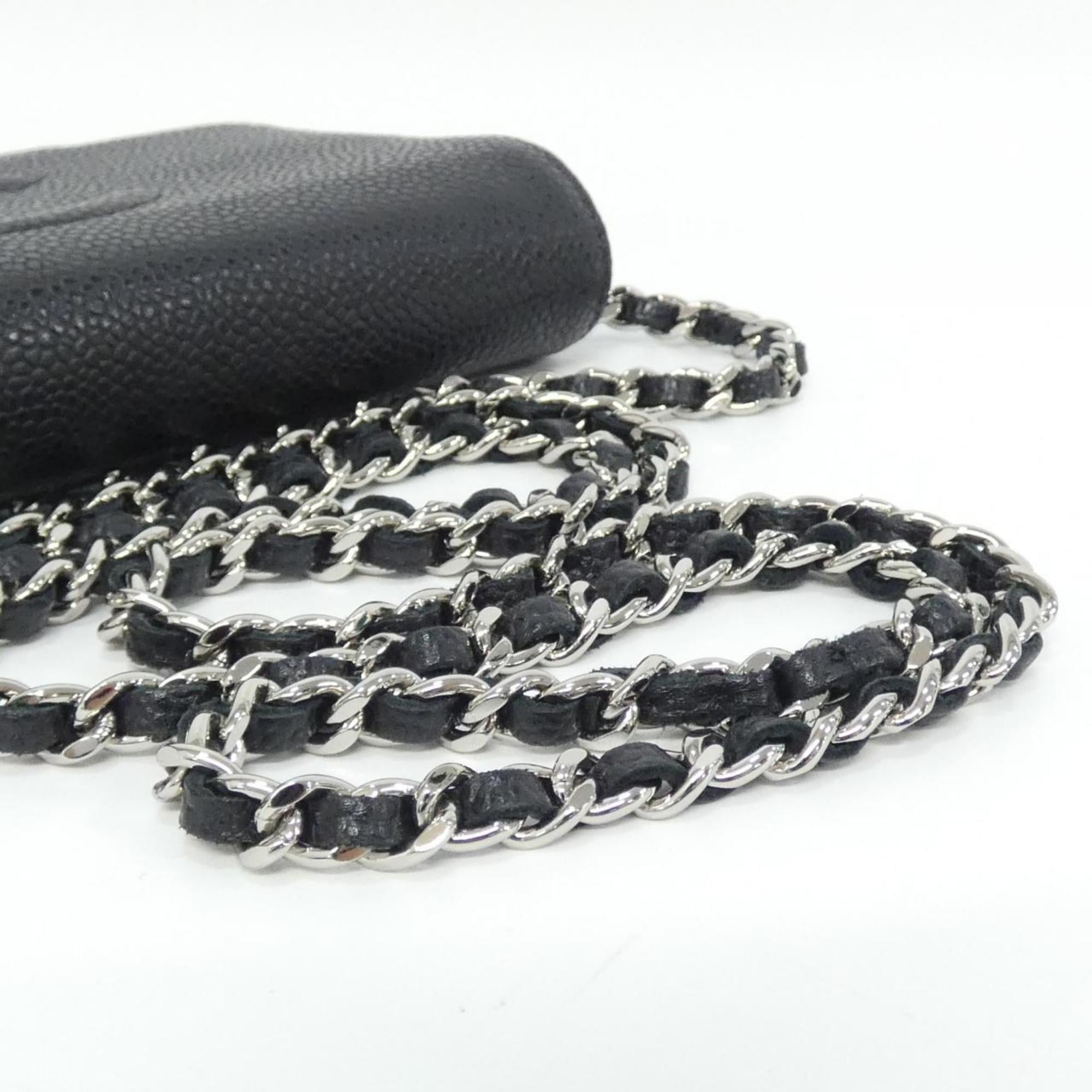 Chanel Black Grained Calfskin Chain/Shoulder Wallet (Pre-Owned)